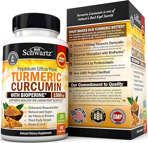 Miniatura 6 de Curcumina de cúrcuma con BioPerine 1500 mg - Apoyo inflamatorio saludable y articular natural con 95 de curcuminoides estandarizados para potencia y