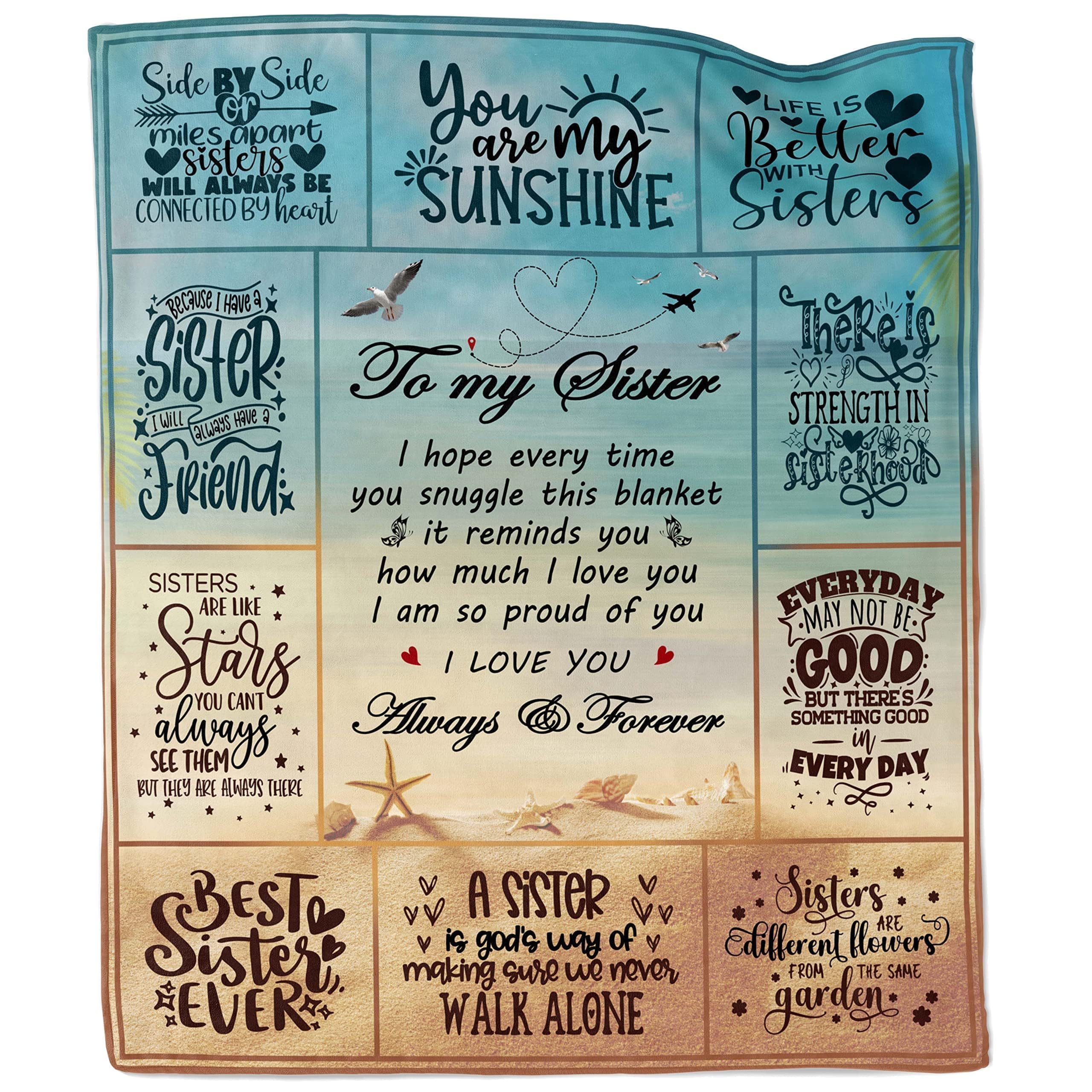 Ebmdsia Sister Gifts Blanket, Gifts for Sister, Sister Birthday Gift Ideas, Sister Birthday Gifts from Sister, Gifts for Sisters from Sister, Birthday Gifts for Sister Adult Throw Blanket 60"X50"