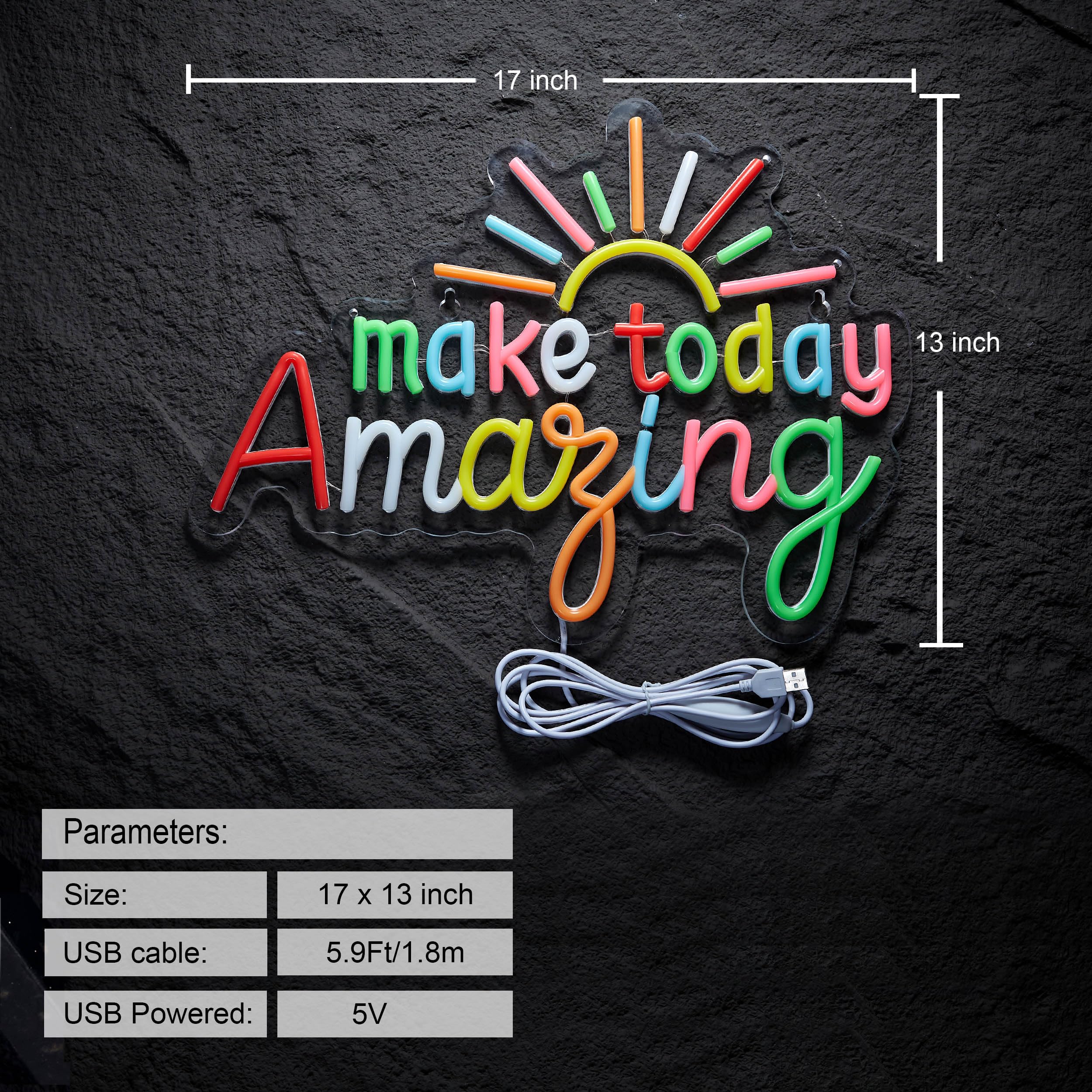 Make Today Niesamowity neonowy znak do klasy, dekoracja ścienna, możliwość ściemniania, cytat pozytywny i górny, lampka neonowa, zasilana przez USB, tęczowy kolor, podświetlany znak na ślub, do