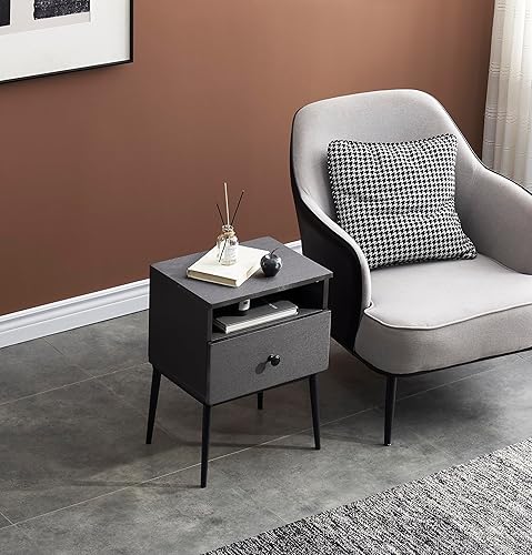 Miniatura 41 de VECELO Juego de 2 mesitas de noche modernas, mesa auxiliar cuadrada con cajón y espacio de almacenamiento para dormitorio y sala de estar Marrón