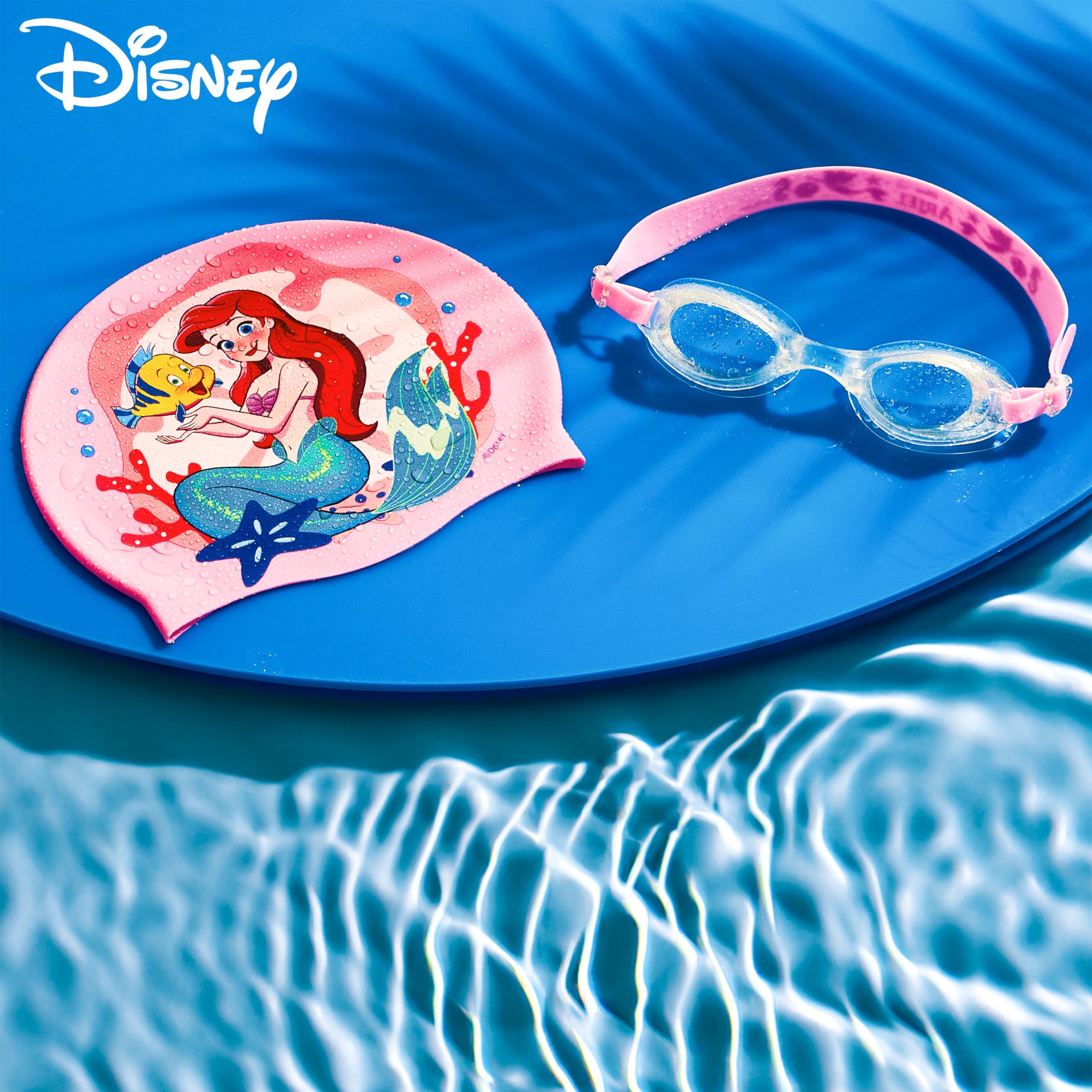 Disney Children's Swimming Goggles and Swimming Cap Set Anti-Fog UV Protection (Pink Ariel, 3-6 Years) - Image 2