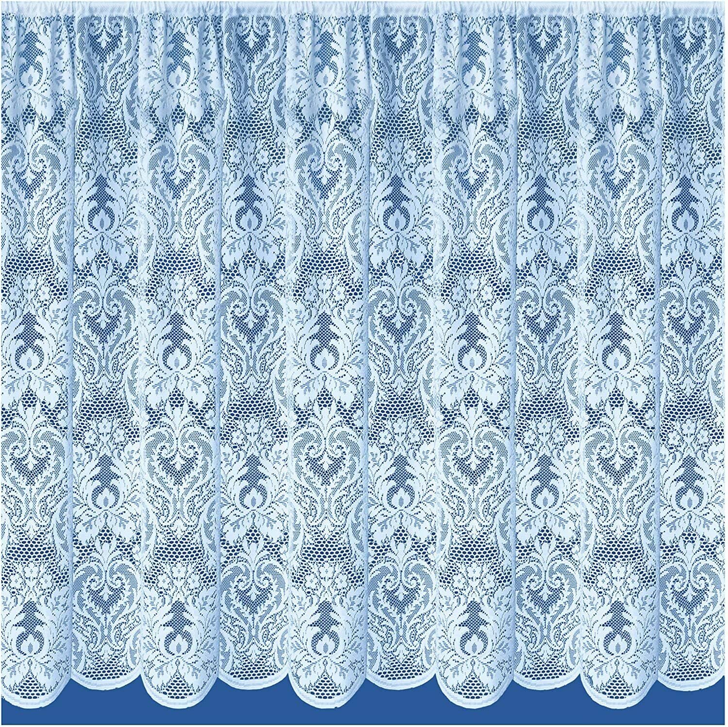 Maple Textiles Kent White Net Curtain Drop in Luxury Victorian Lace Effect Damask Pattern. Sold by the Metre. (White, 48" (122cm) Drop)