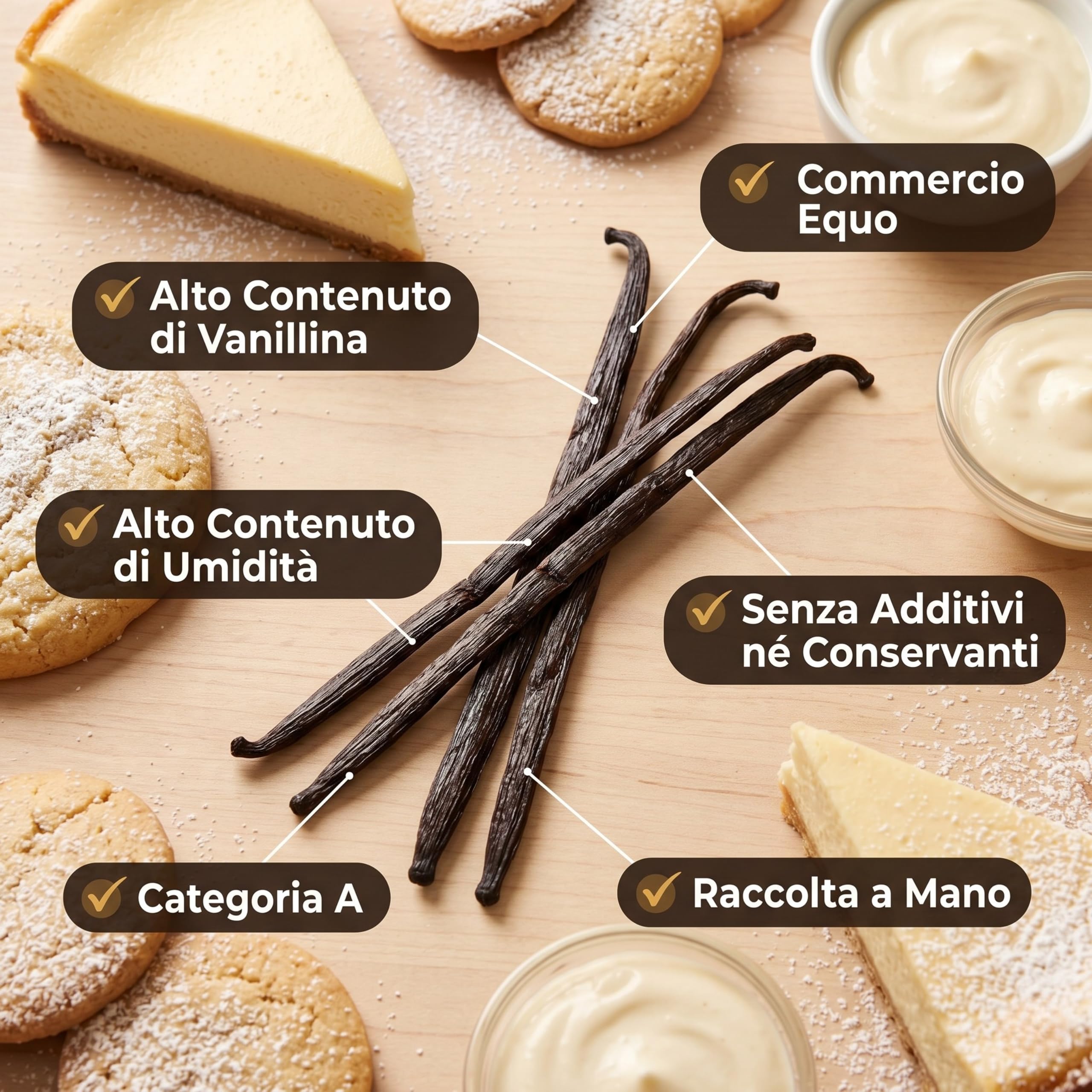 Baccelli di Vaniglia Bourbon XXL 15 Pezzi (16-18cm) - Bacche di Vaniglia Fresche dall'Uganda Classe A - Estratto di Vaniglia, Pasta di Vaniglia & Dolci - Vanilla Beans Gourmet