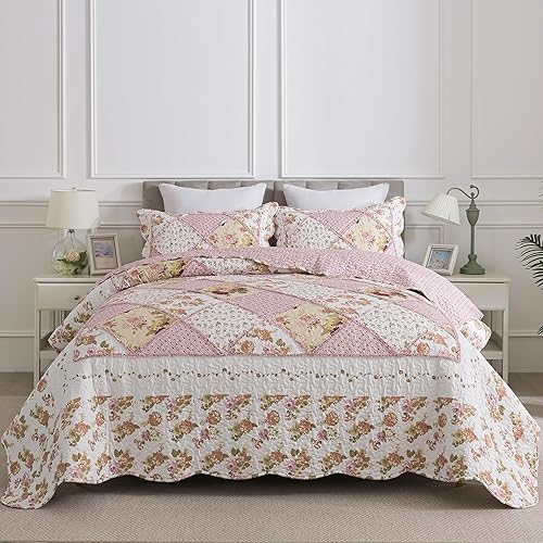 HoneiLife Queen Quilt Bedding Sets - Floral Quilt Bedding Sets