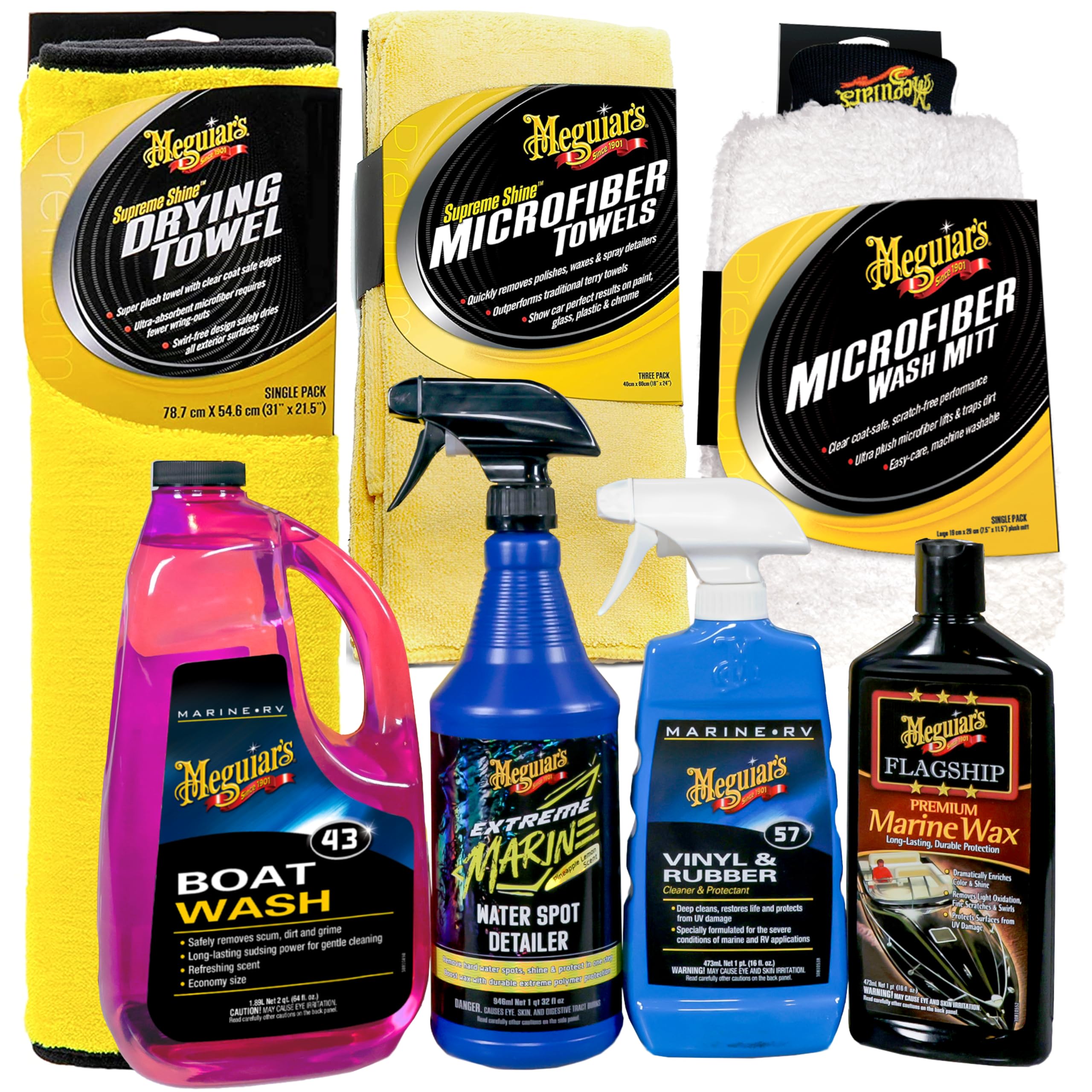 Boat & RV Wash & Wax Starter Kit - The Perfect Detailing Kit For Boats & RVs - Includes Wash, Wax, Water Spot Remover, Vinyl & Rubber Detailer and Cleaning Accessories