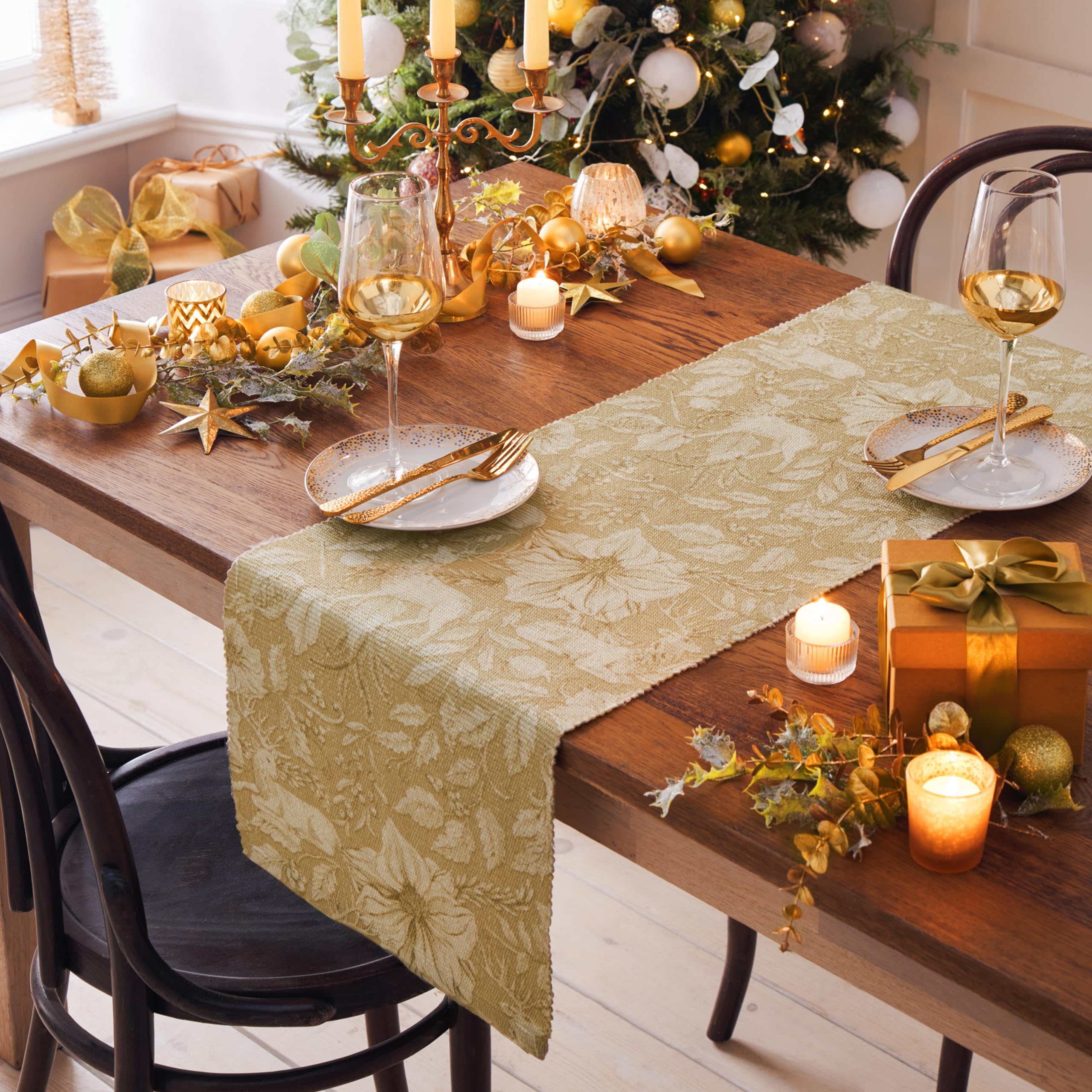 Paoletti Gold Stag Washable Large Table Runner