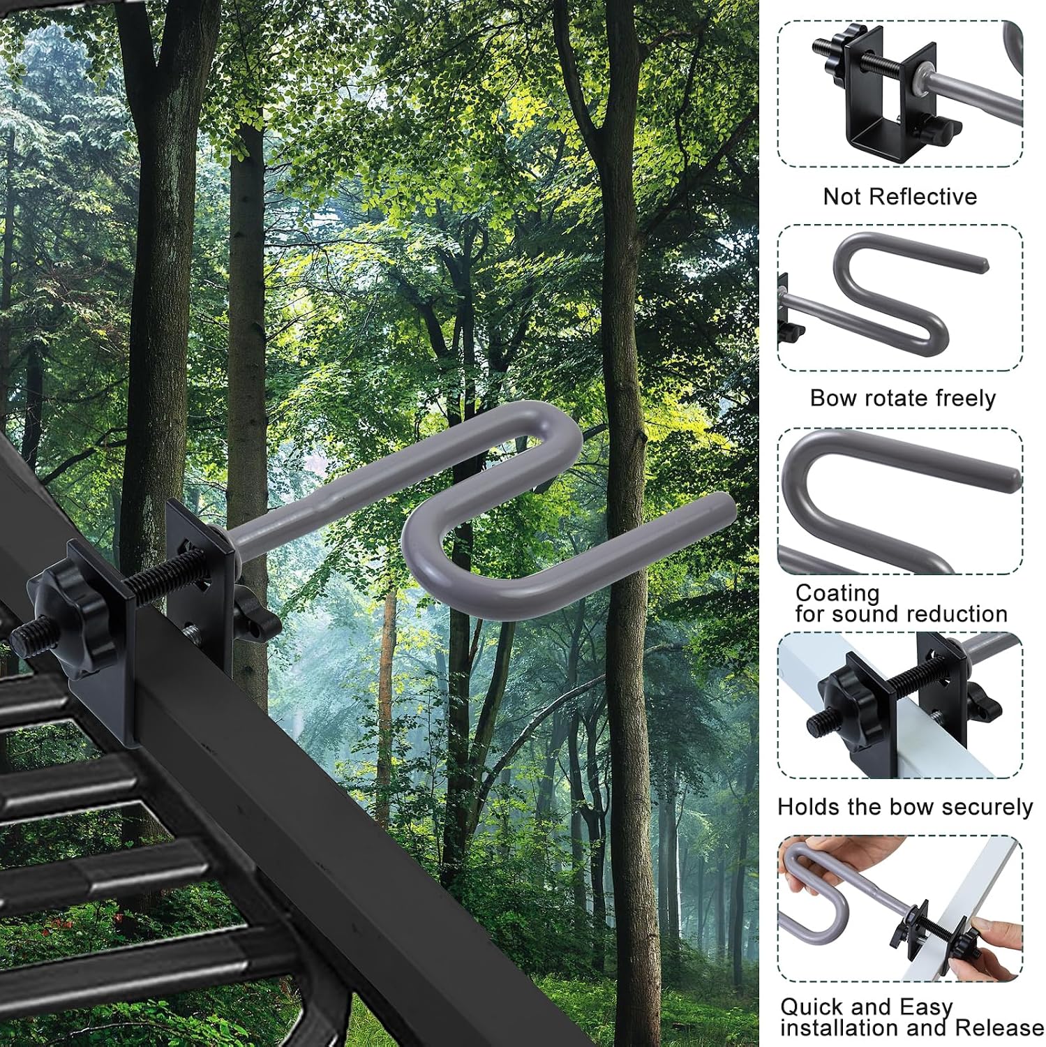 Tree Stand Bow Holder Universal Adjustable Crossbow Hanger Rest Easy Installation Archery Compound Bow Stand Treestand Hunting Accessories with Rubber Coating for Deer Outdoor Hunting Gear image 3
