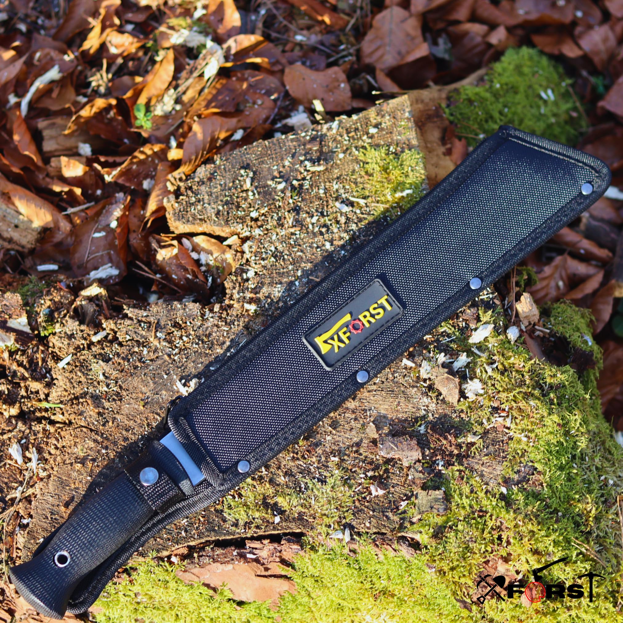 Machete Xforst da Bosco, Roncola Professionale e Grande Coltello Outdoor, Attrezzo da Taglio per Giardino, Rovi, Rami e Legna, Acciaio Inossidabile, con Custodia, 46 cm, BUC