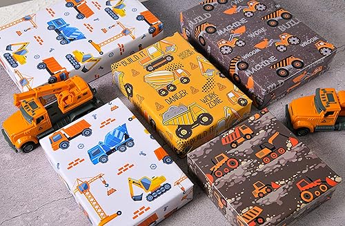 Miniatura 4 de Sikiweiter Papel de regalo de construcción, 12 hojas de papel de regalo de construcción para cumpleaños con camiones, 19.7 x 27.6 pulgadas por hoja
