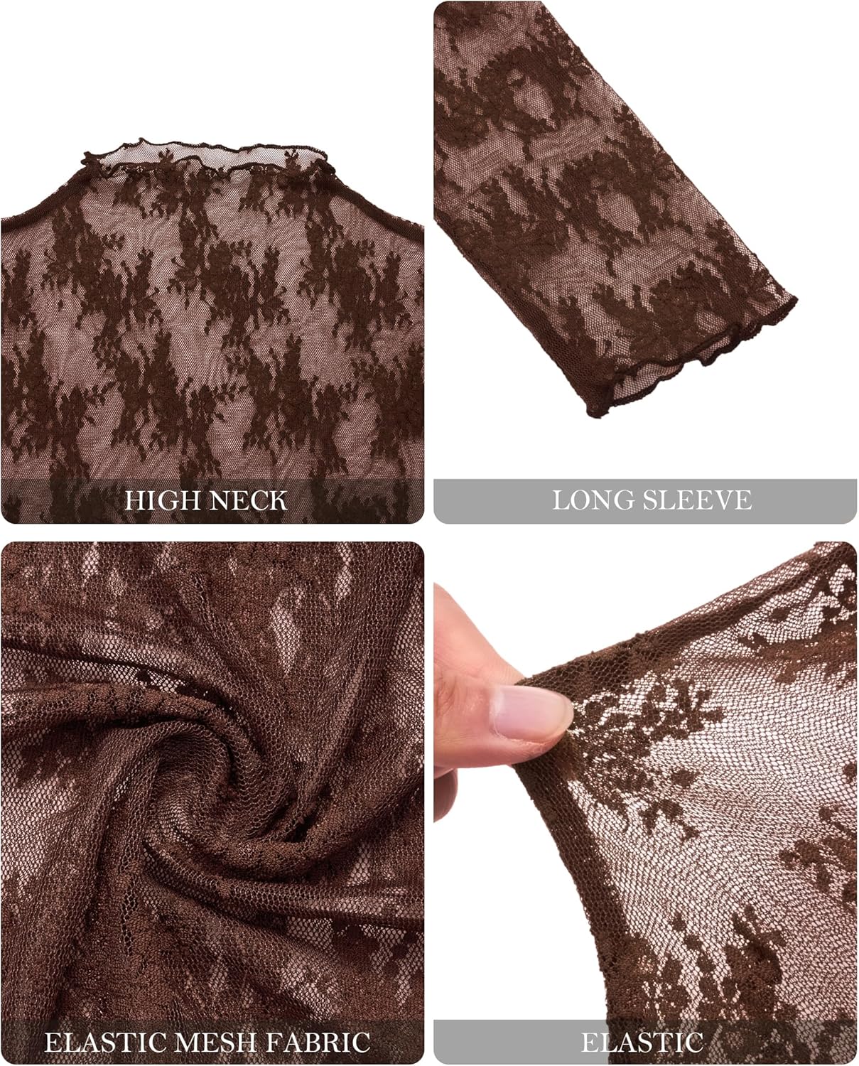 siliteelon Lace Tops for Women Mesh Long Sleeve Top Sheer Lace Shirt Floral Mock Neck Party Club Lace Undershirt - Image 4