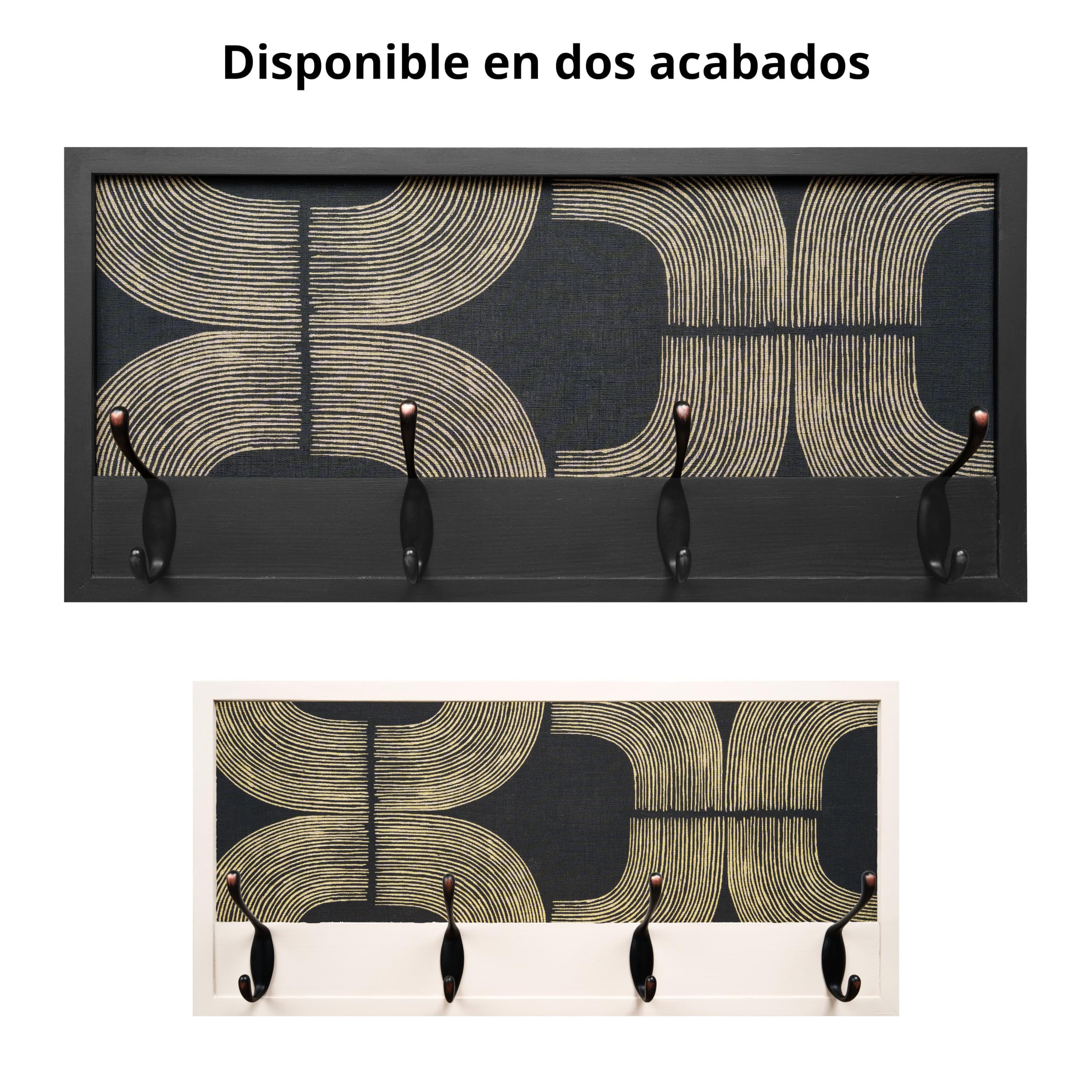 Perchero Pared Madera 52x25cm Mid-century Negro 4 Ganchos | Hecho en España. 4 ganchos dobles (8 colgadores) para ropa y abrigos. Ideal para entrada, salón u oficina.