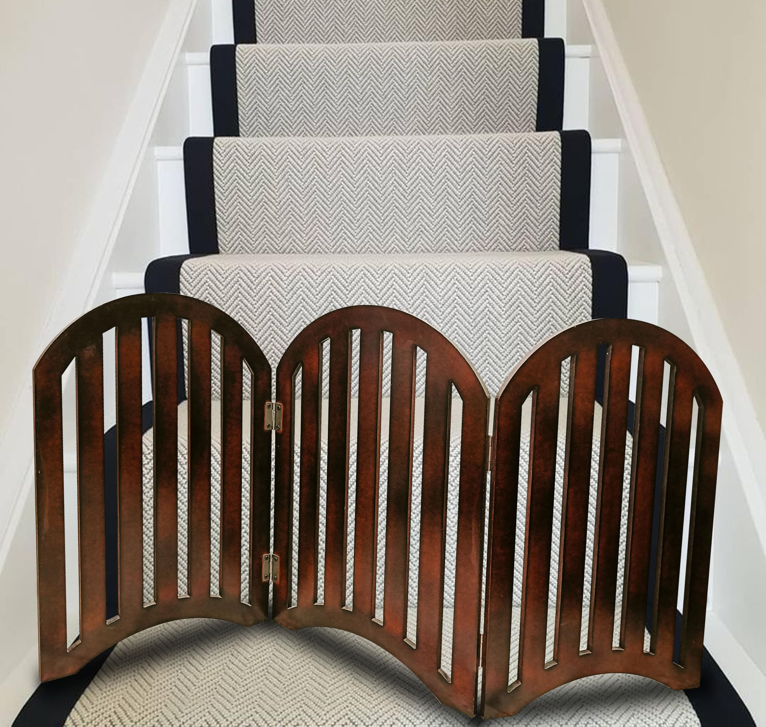 DECKZA Stylish, Sturdy, and Safe! This Wooden Baby & pet gate Keeps Your Loved Ones Protected While Blending Beautifully with Your Home décor. Folds Flat When not in use! (Brown)-image-19