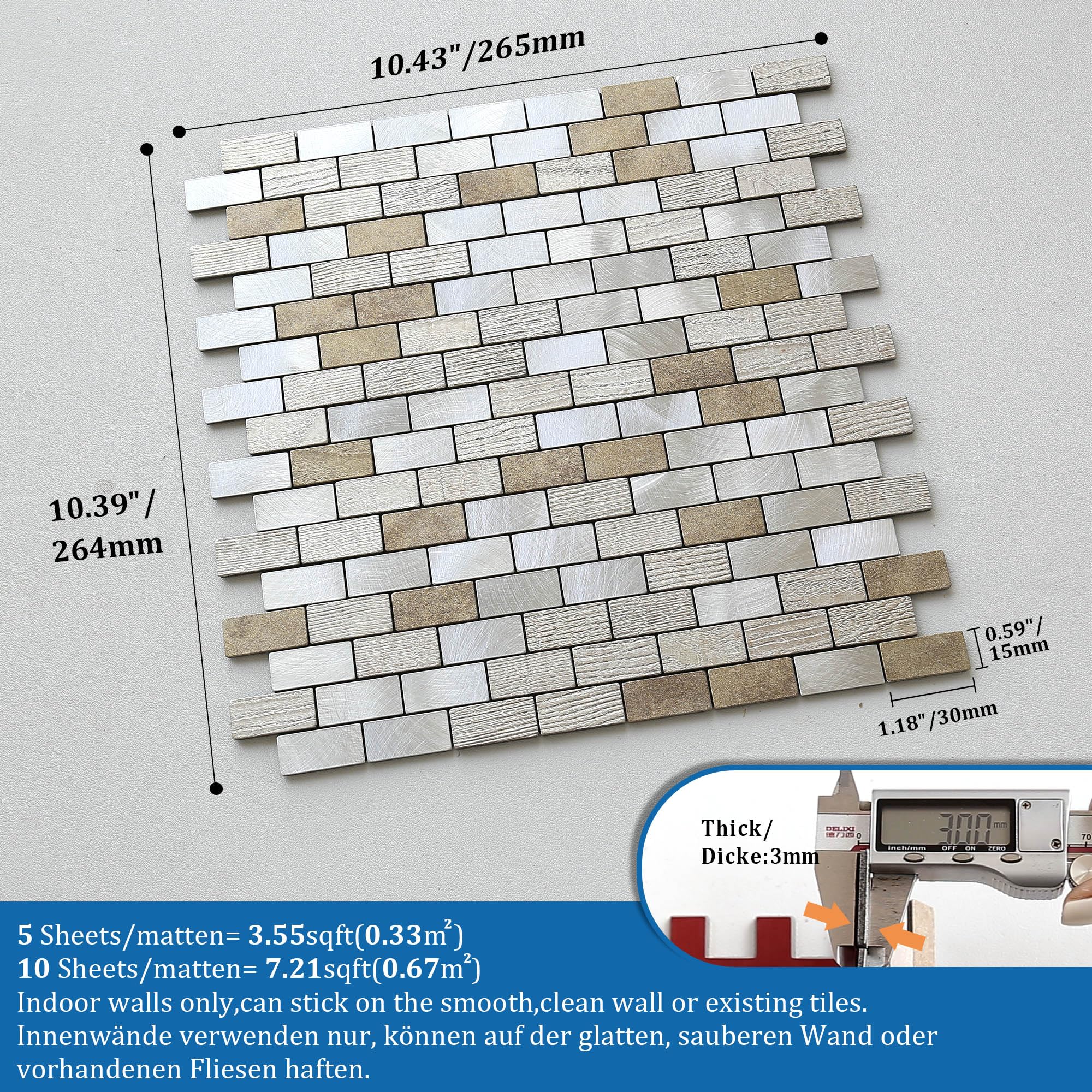 Klebefliesen Mosaik Fliesenaufkleber Beige Champagne 10 Stück