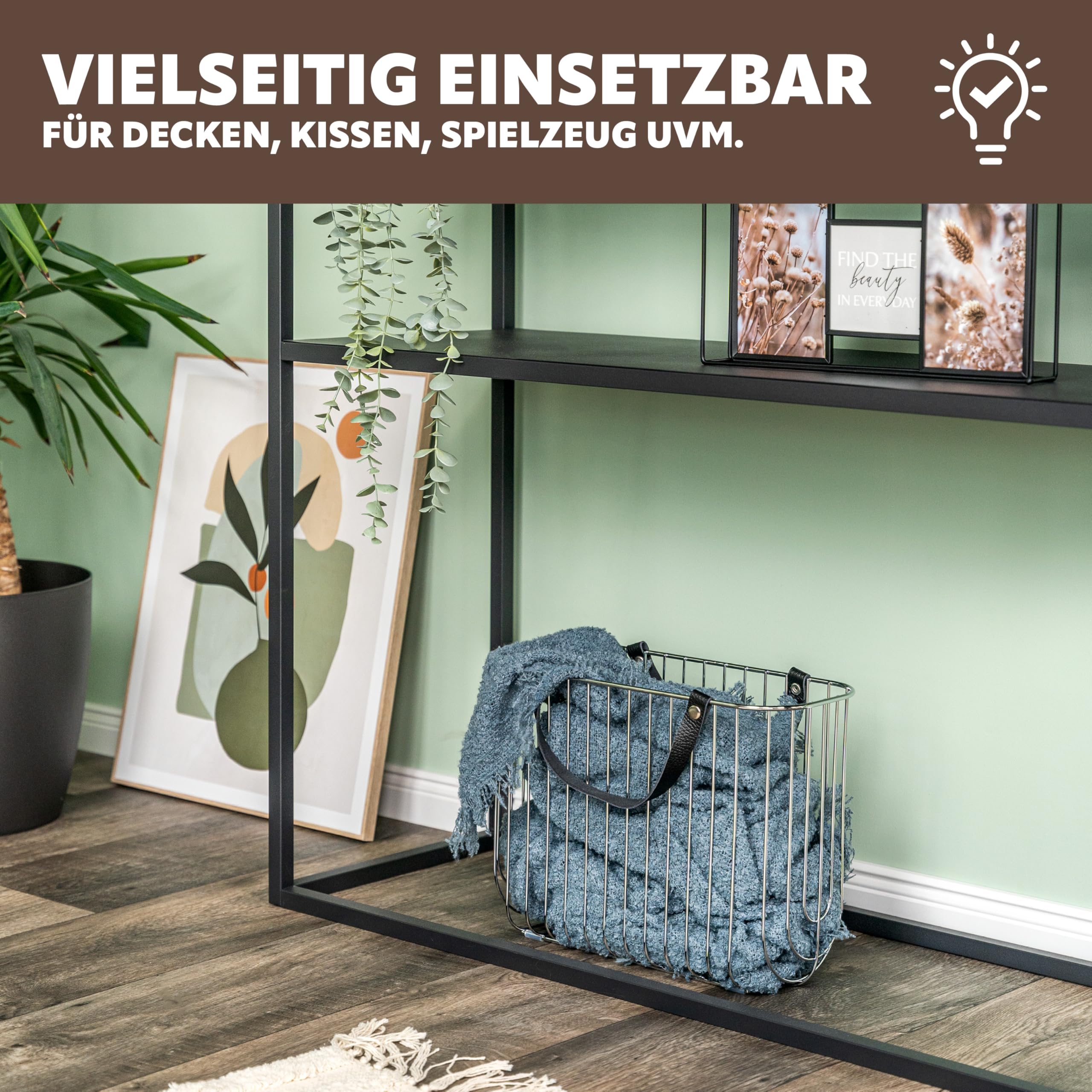 eluno Zeitungsständer aus Metall mit Tragegriffen aus Leder, ca. 36 x 26,5 x 15,5 (B/H/T) (Silber)