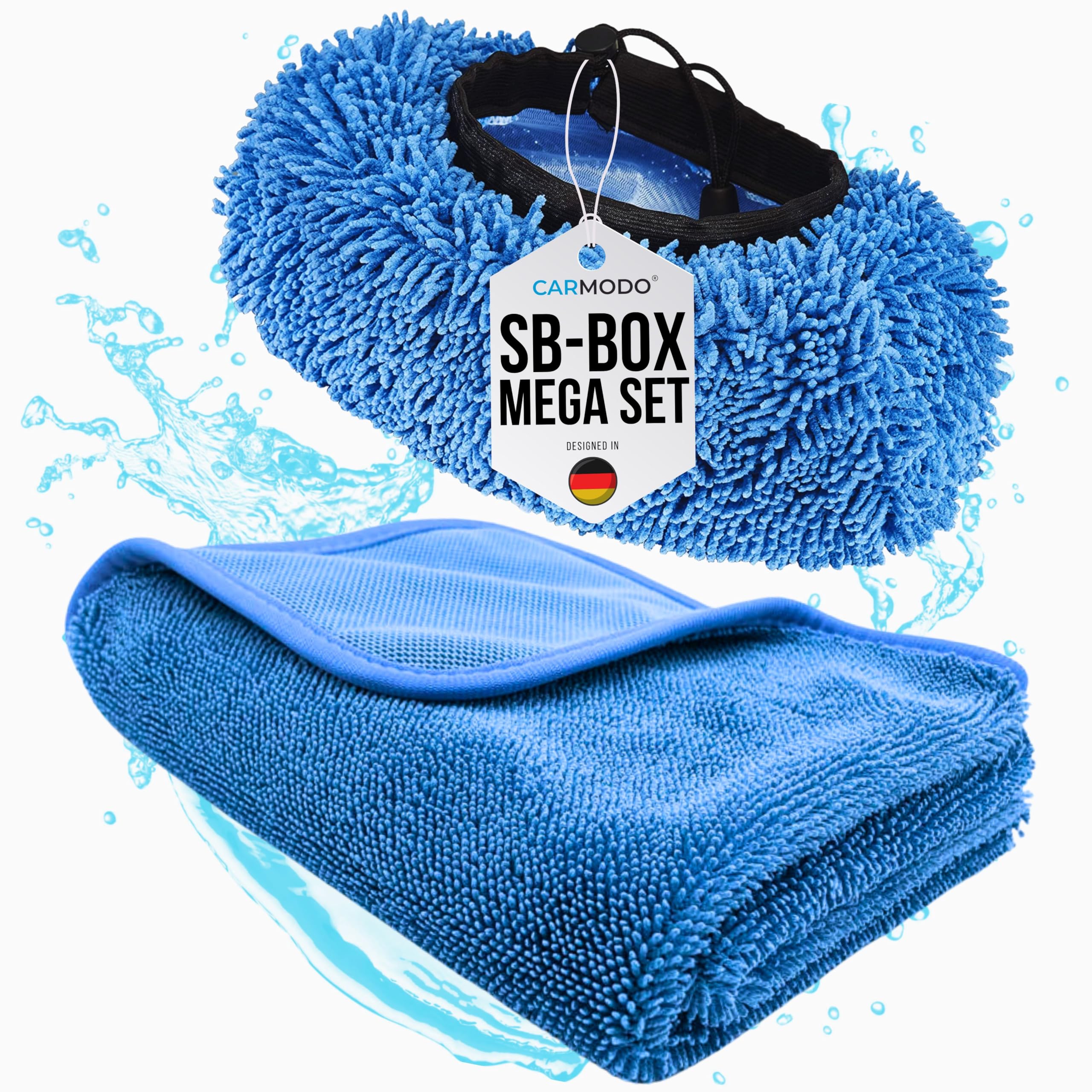 CARMODO® Mr.BOB Premium SB Waschbürstenüberzug + CARMODO Premium Trockentuch 70x50cm | Mikrofaser Autoschwamm Trockentuch Brush Cover
