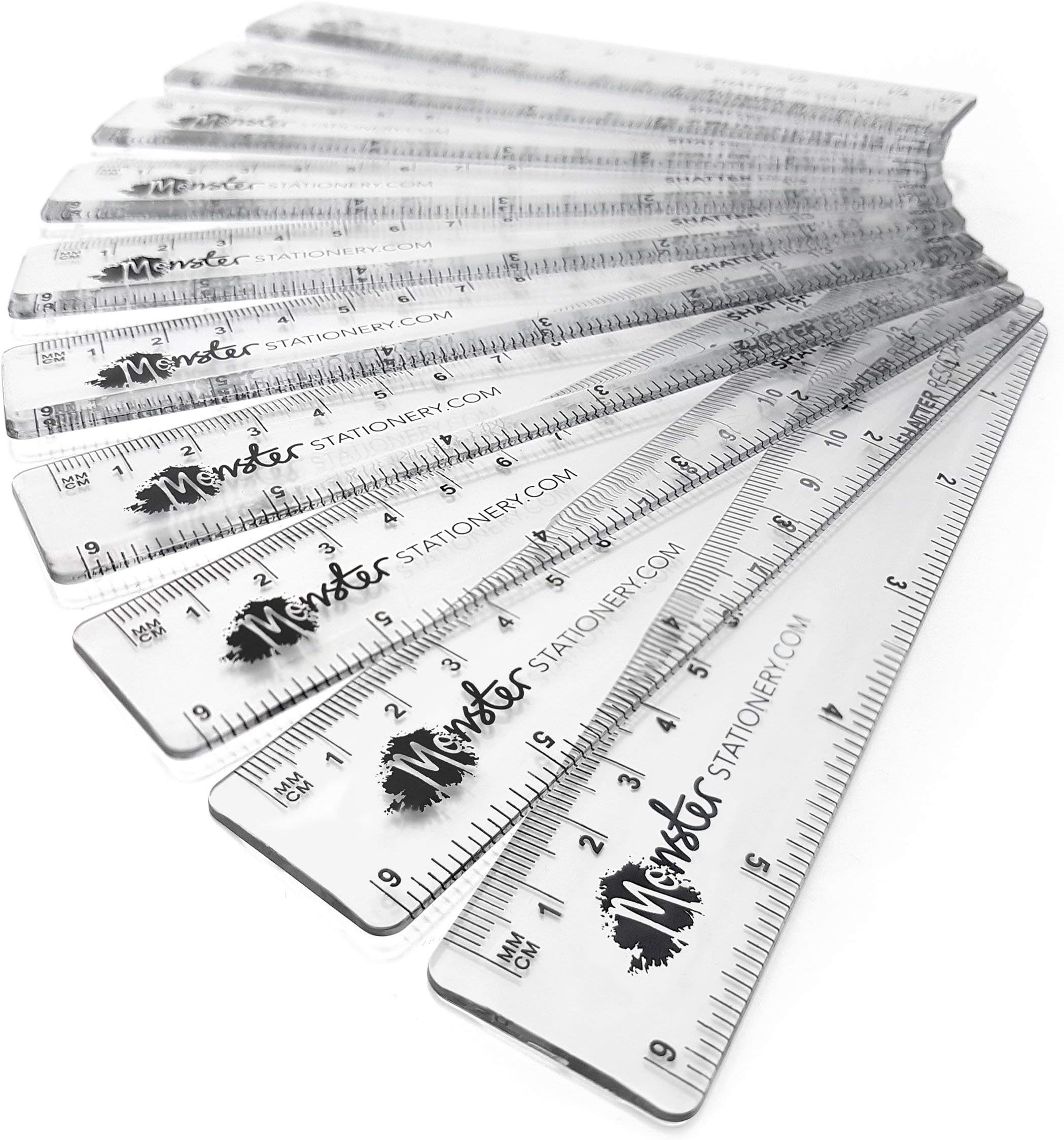 Monster Stationery - 6 Inch / 15cm Transparent Rulers - Shatter Resistant - Class Pack of 50 - Clear