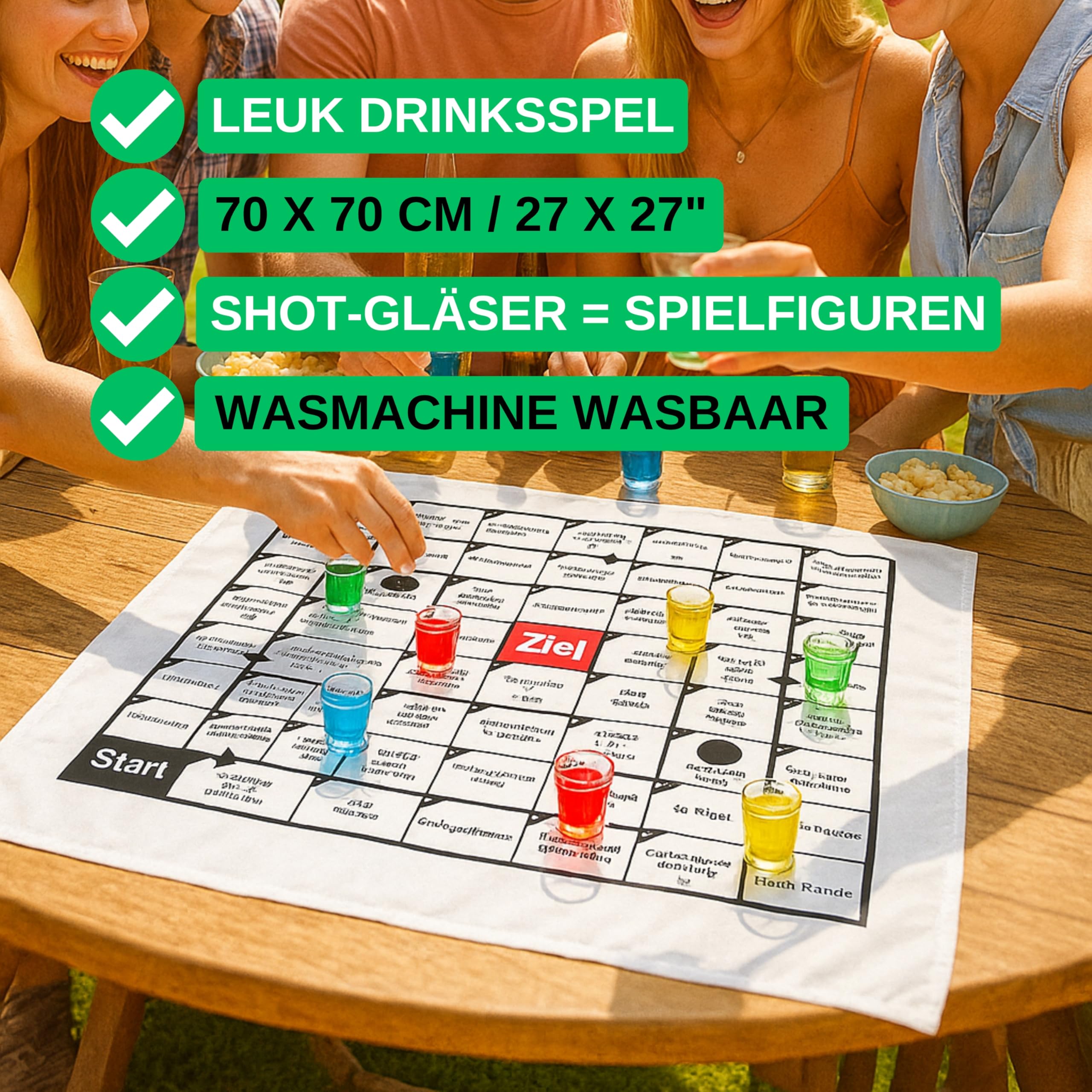 Your Day Mate Polish Drinking Game, Dutch Version, on 70 x 70 cm Tablecloth, 54 Playing Fields with Tasks, Party Drinks Game - Image 2