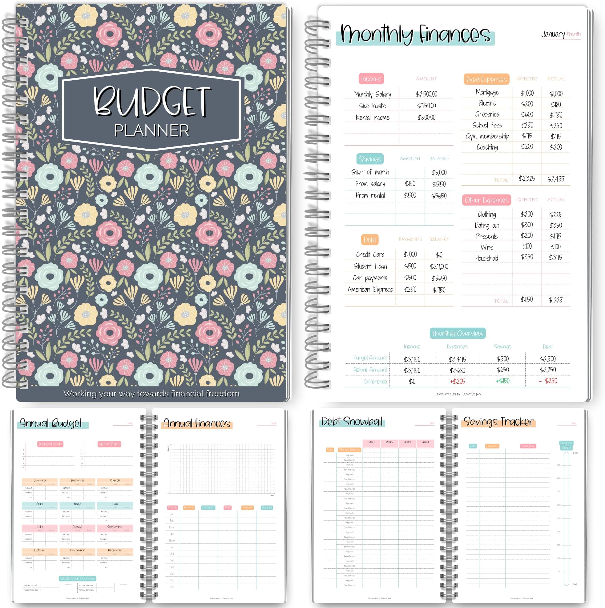 Templatables Budget Planner & Monthly Bill Organizer | Finance Budget Planner, Financial Savings, Debt, Income, Expenses, Spending & Bill Trackers - A5 Colorful Sky