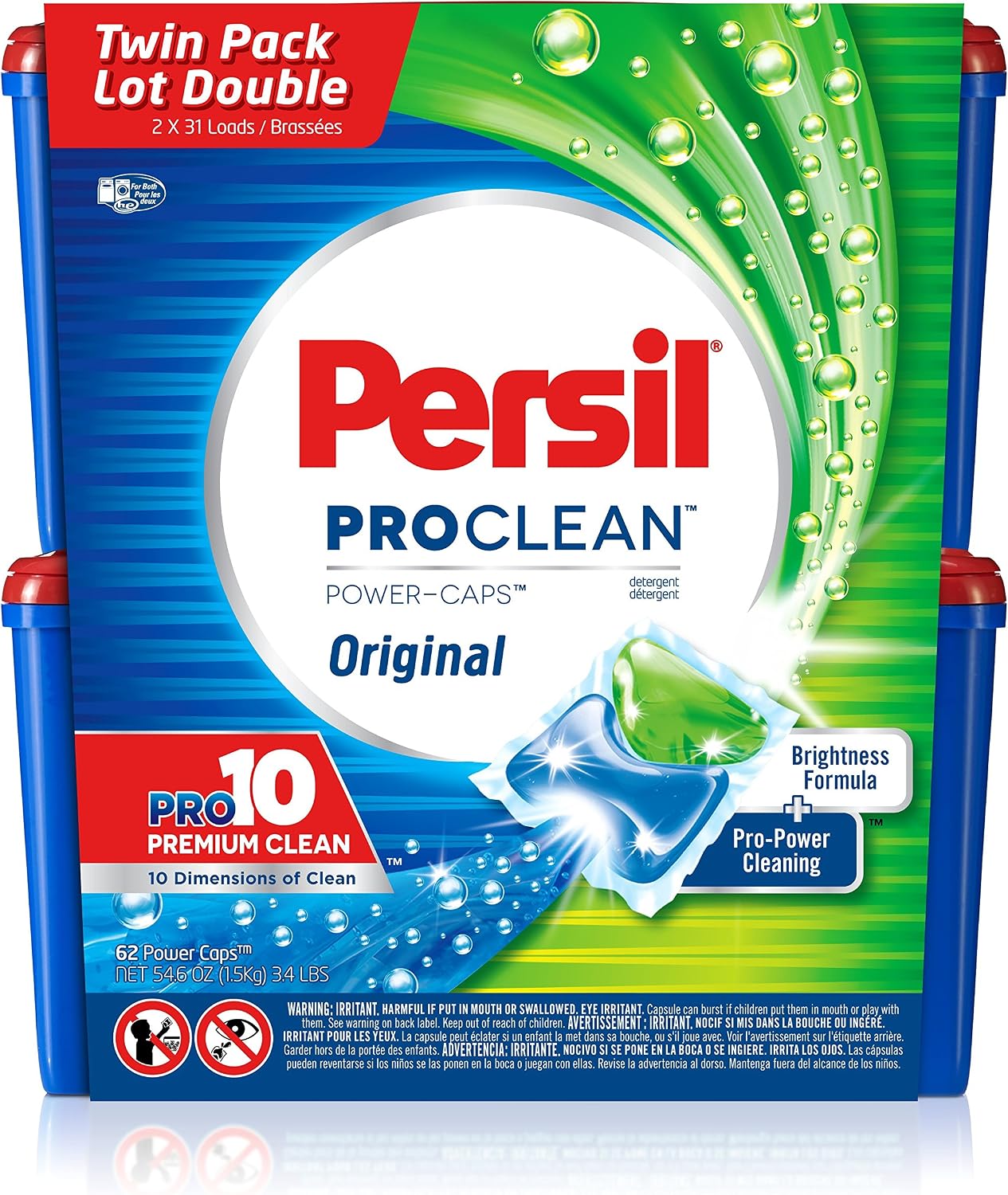 Persil ProClean Power-Caps Laundry Detergent, Original Scent, Tub, 62 Count