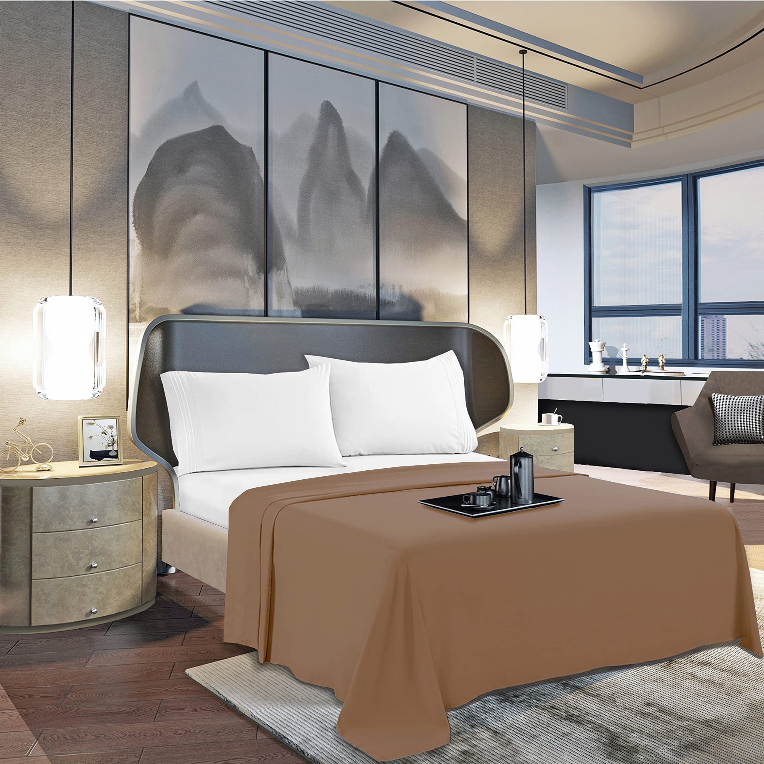 Mocassi Twin Flat Sheet - Hotel Luxury 1800 Premier Cooling Bedding Sheet - Softest Sheets - Wrinkle, Fade, Stain Resistant - 1 Single Top Flat Sheet,