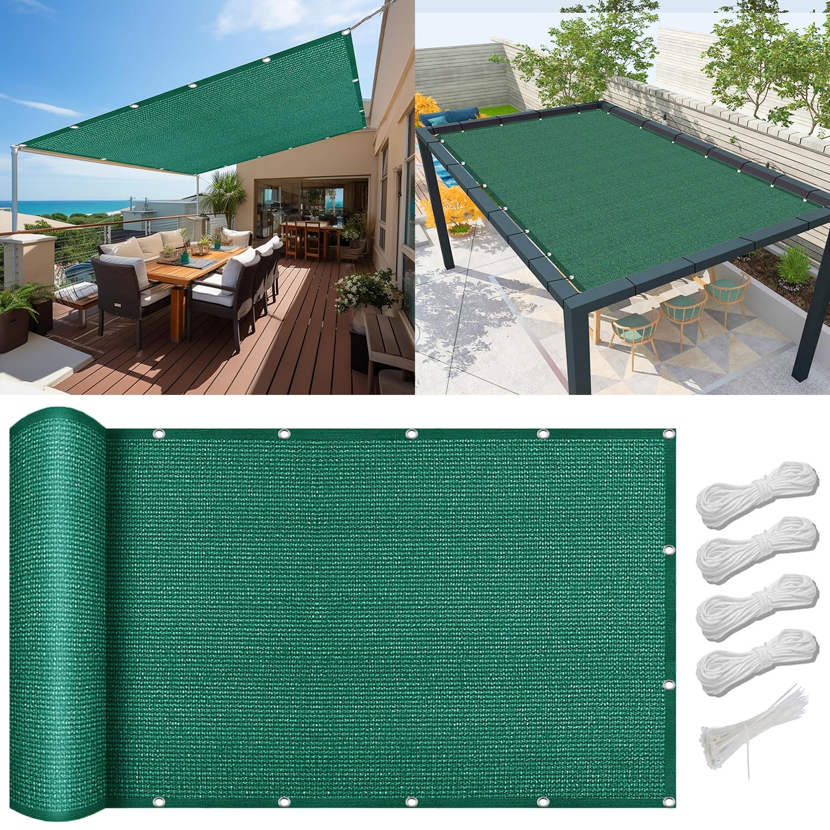 Toldo Vela de Sombra Permeabl 1.5 x 9 m, Transpirable Prevención Rayos UV, Malla de Sombreo Permeable Al Aire, Malla Sombreadora Jardin, para Patio, Jardín, Exteriores, Verde Oscuro