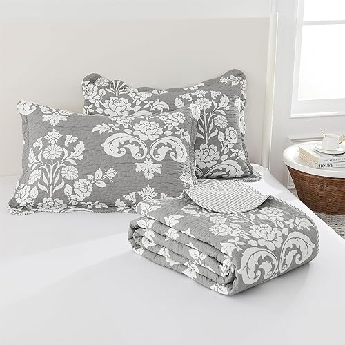 Miniatura 6 de Juego de edredón de algodón tamaño Queen  Colcha ligera reversible de cachemira floral de granja para todas las estaciones  Juego de ropa de cama