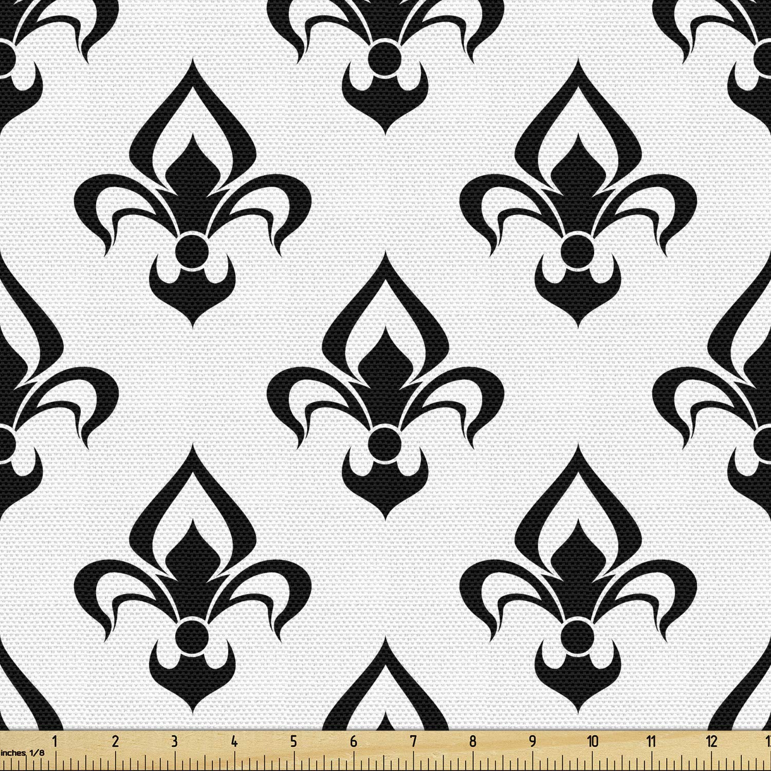 Ambesonne Fleur De Lis Fabric by The Yard, Abstract Flower Pattern European Western Civilization Inspirations Baroque, Decorative Fabric for Upholstery and Home Accents, 3 Yards, Black and Ivory