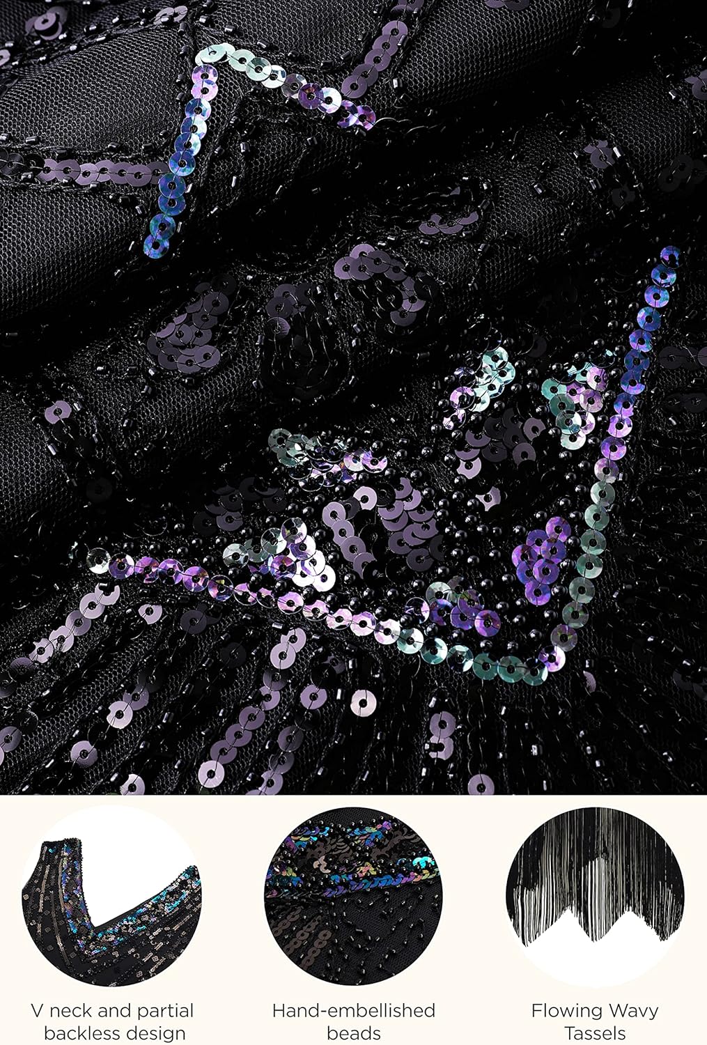 BABEYOND Women's Flapper Dresses 1920s V Neck Beaded Fringed Great Gatsby Dress - Image 4