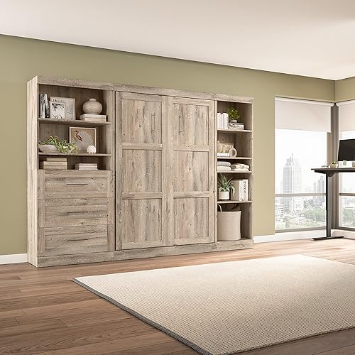 Miniatura 4 de Bestar Pur Murphy 2 Shelving Units, Space-Saving Wall Bed with Storage and Closet Organizers, Full, Rustic Brown