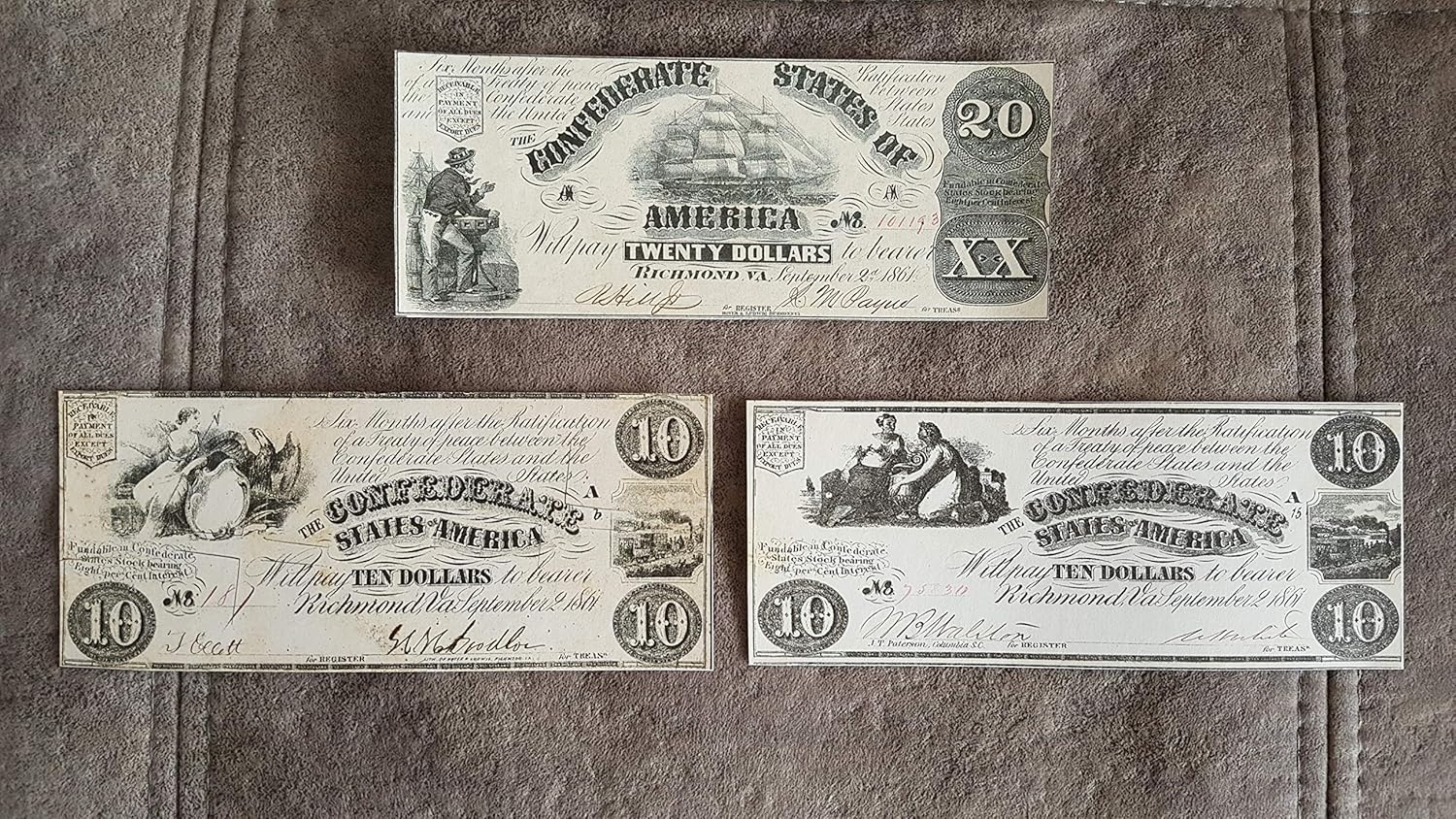 Reprint on Paper with W/M United States 1861-1862 y. Confederate (Black Set)