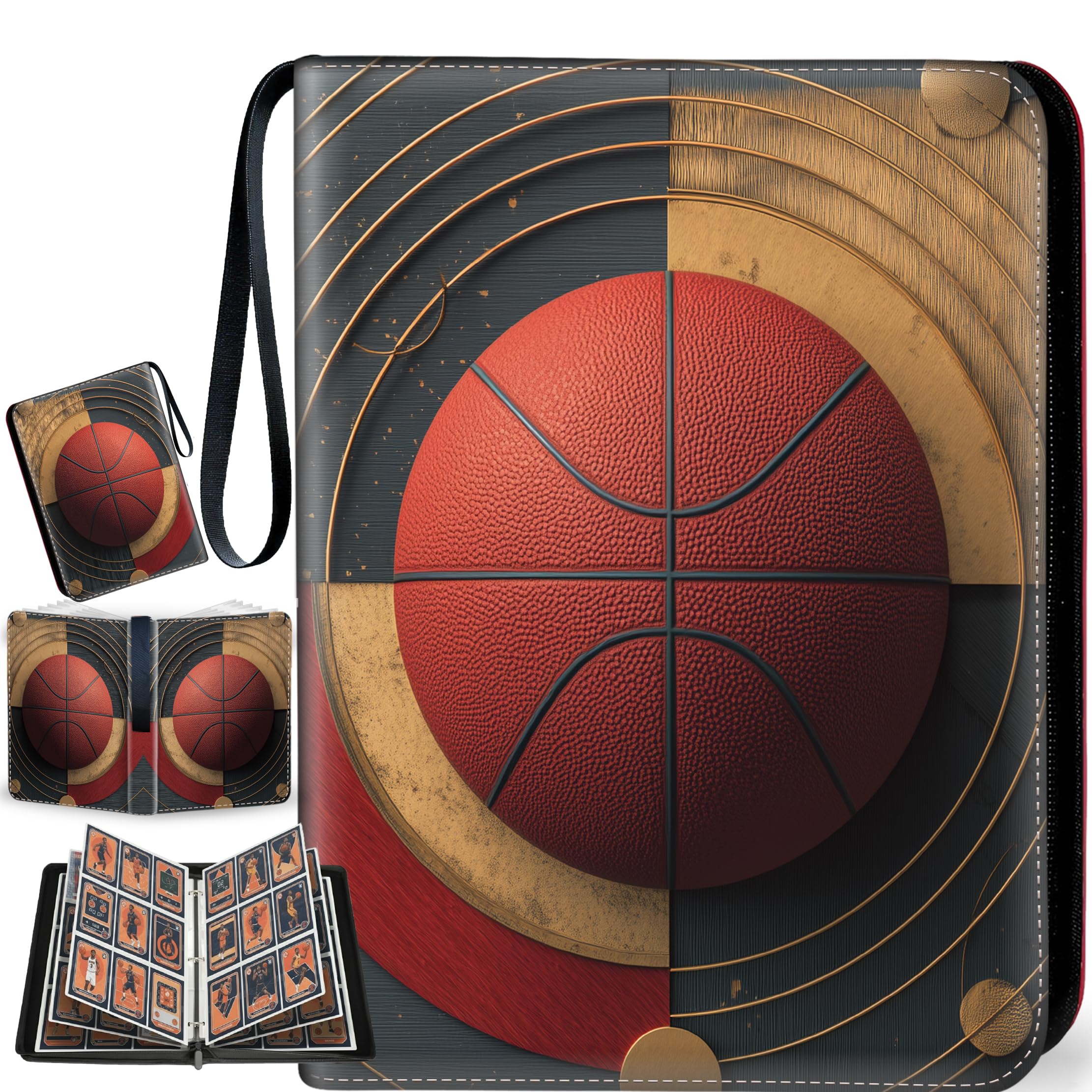 XS01 Classeur pour cartes de basket-ball avec pochettes, 9 poches, protecteur de cartes portable avec fermeture éclair, peut contenir 900 cartes avec 50 pochettes amovibles, étui de transport pour