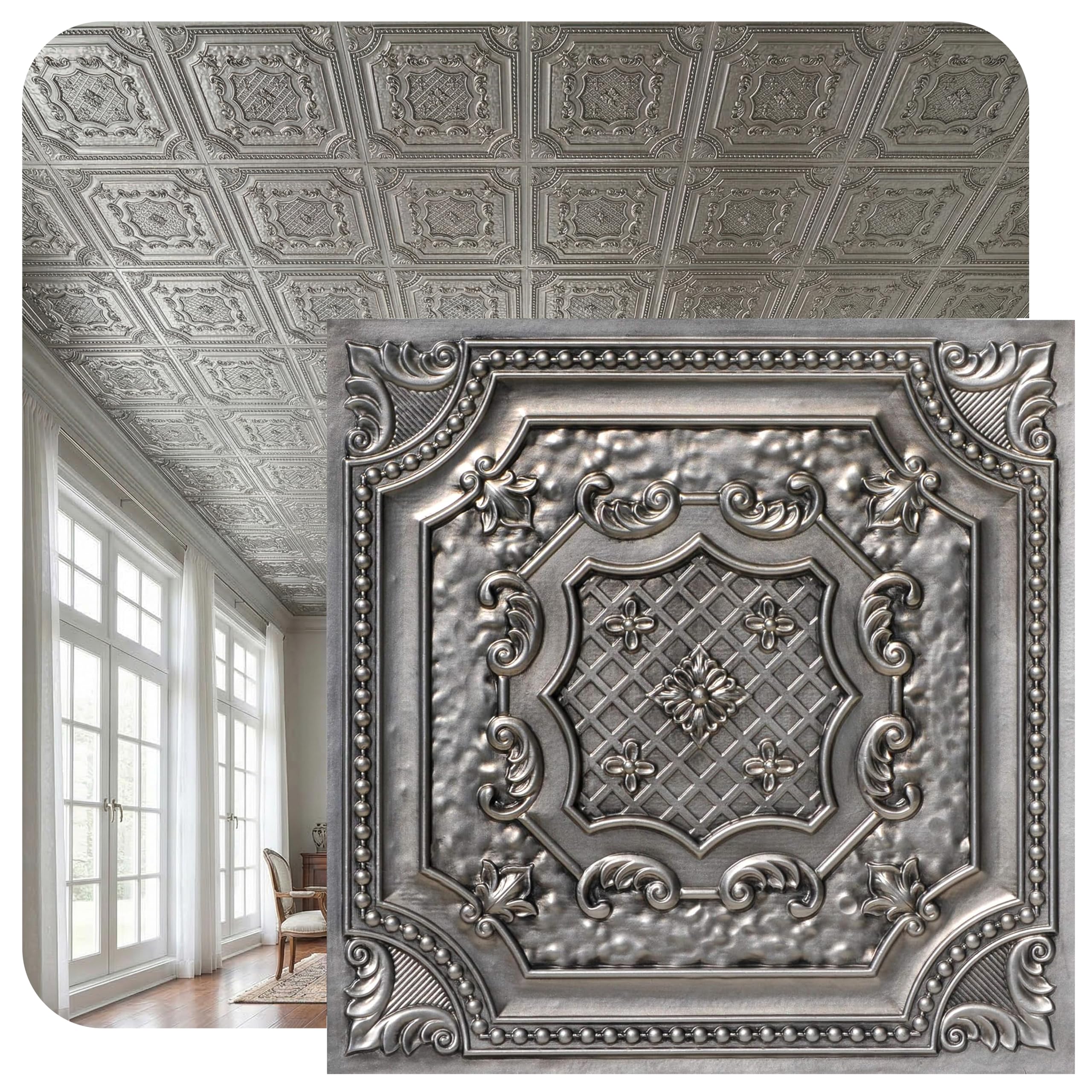 Azulejos de techo plata envejecida DCT04ags de 24x24 pulgadas