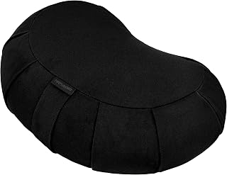 Retrospec Sedona Crescent Zafu Meditation Cushion - Buckwheat Hull Filled Yoga Pillow, Machine Washable Cotton Cover & Carry Handle, Black