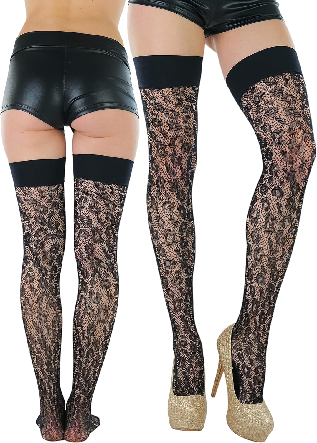 ToBeInStyle Women’s Sexy Nylon Versatile Fine Fishnet Thigh High Stockings w/Opaque Band