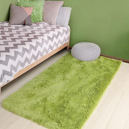 Alfombra verde pasto esponjosa para dormitorio, de 3 x 5 pies, rectangular, para sala de estar, como alfombrilla de cama de habitación de niños,