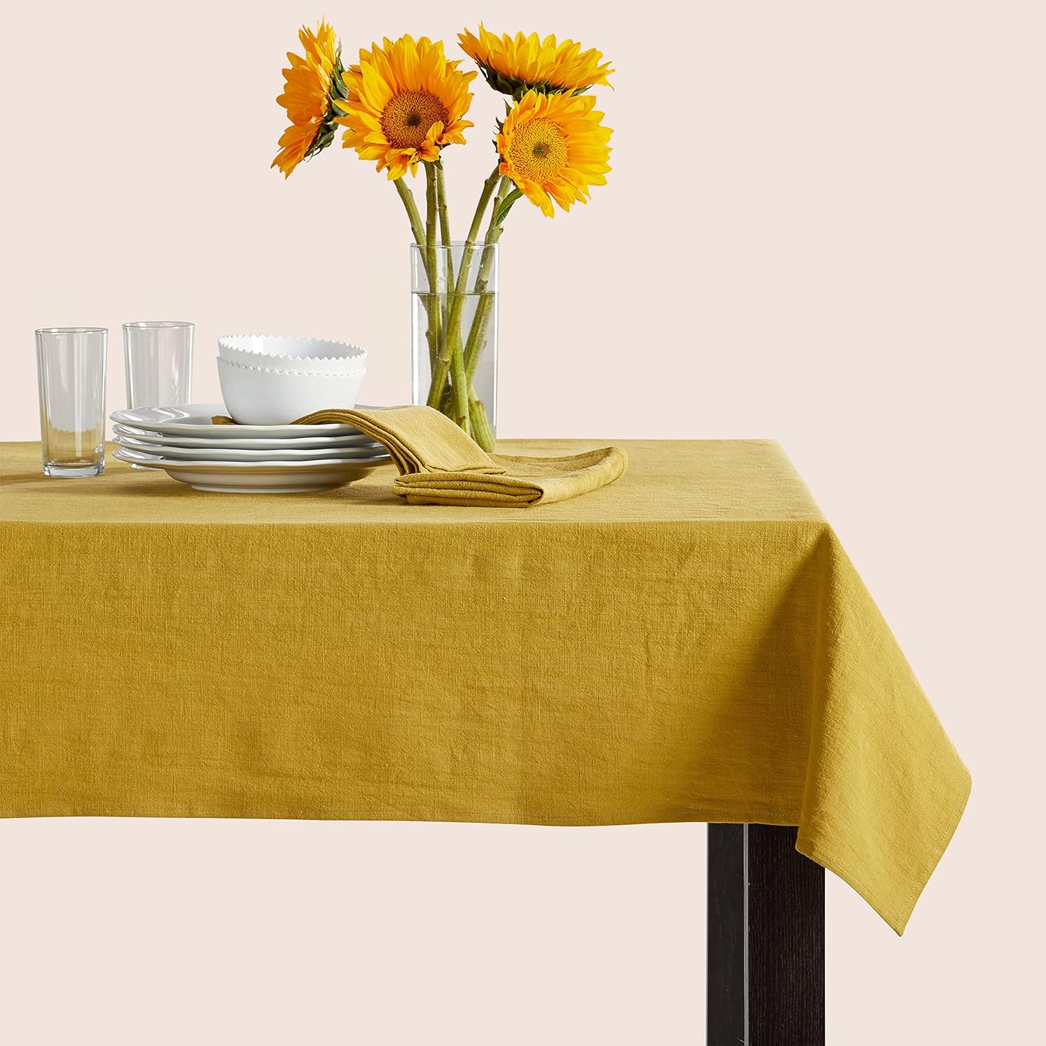 Caldo Rectangle Linen Tablecloth (Mustard)