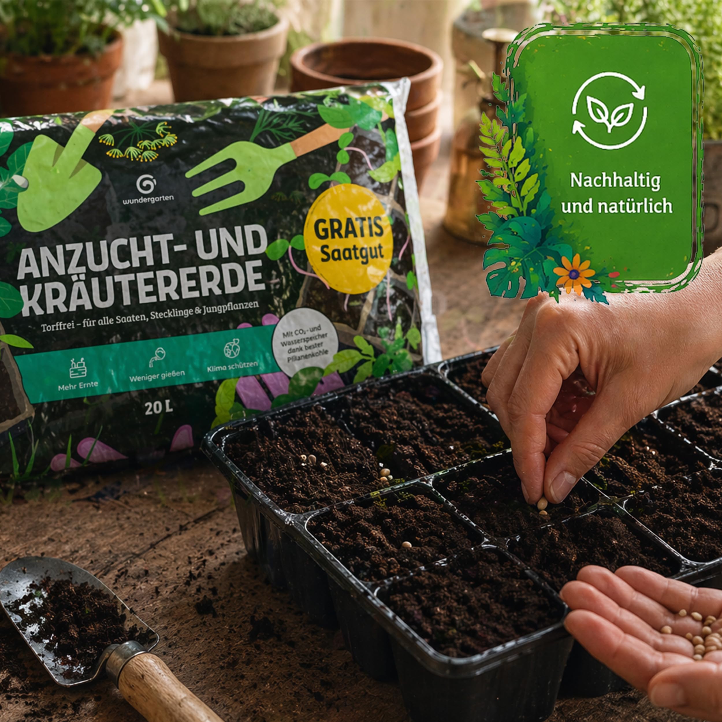 6X 20L Bio Anzuchterde & Kräutererde torffrei – Mit Pflanzenkohle – Wundergarten – Erde für Aussaat, Jungpflanzen & Kräuter – Hohe Keimrate & kräftiges Wachstum