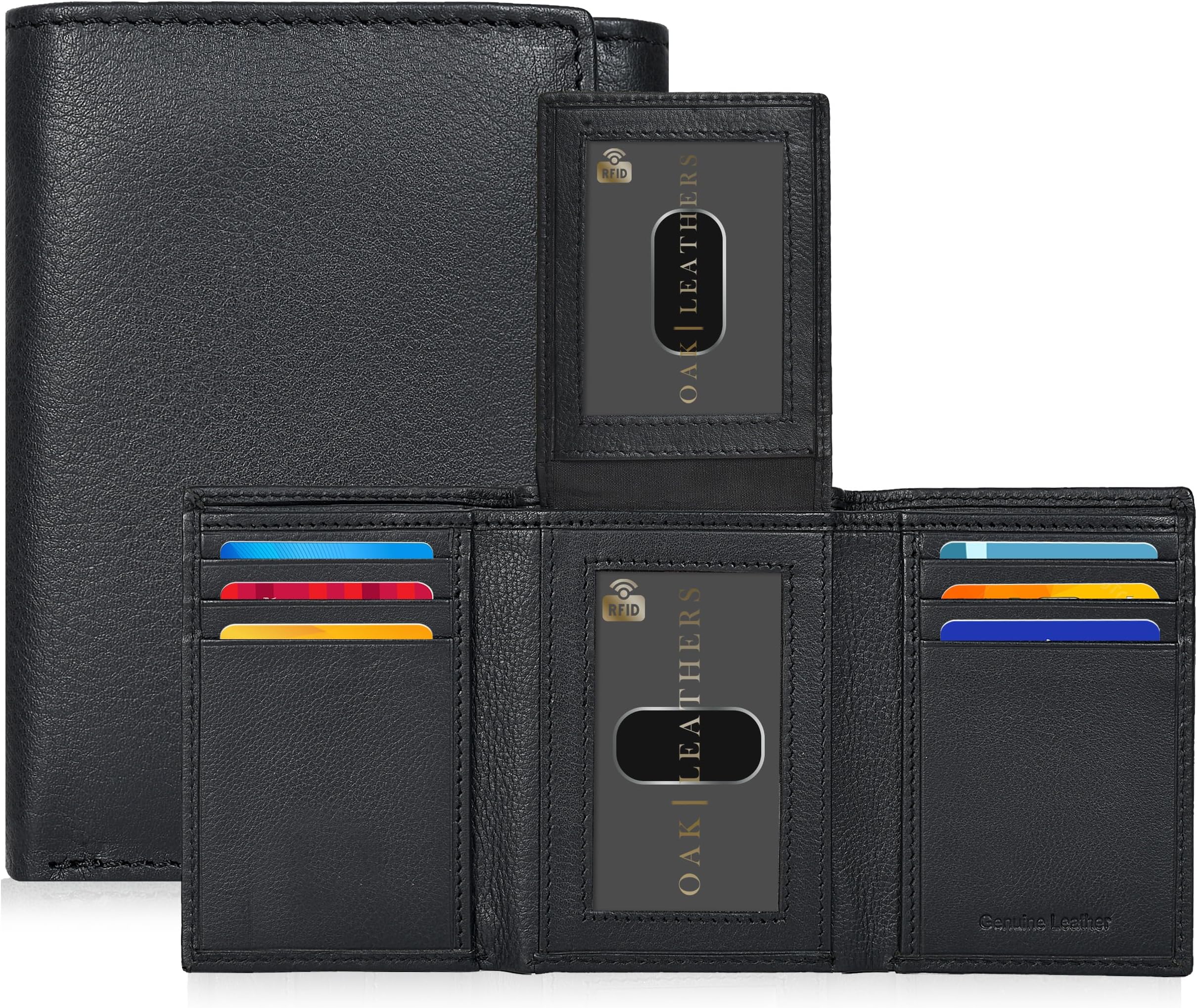 Real Leather Mens Trifold Wallet RFID Blocking Slim Minimalist Front Pocket - Thin & Stylish with ID Window in Gift Box