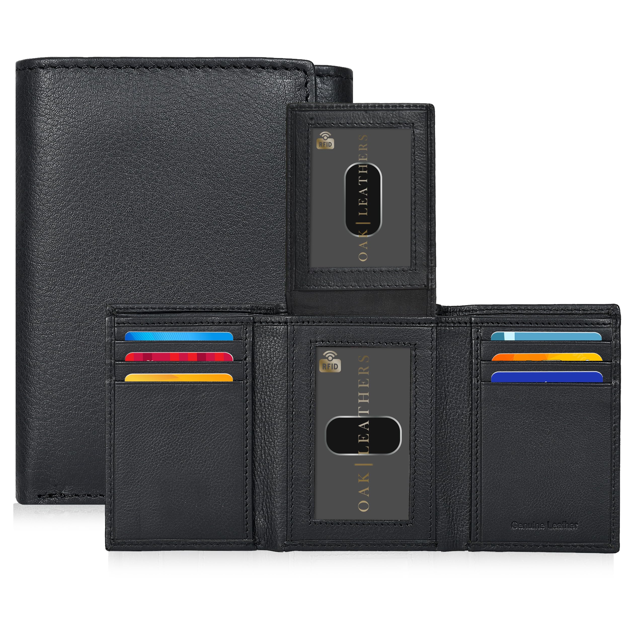 Black | Rich Fabric | Leather Wallets for him | Gift | 9 Credit Card Slots | 2 ID Slot | RFID Blocking Technology