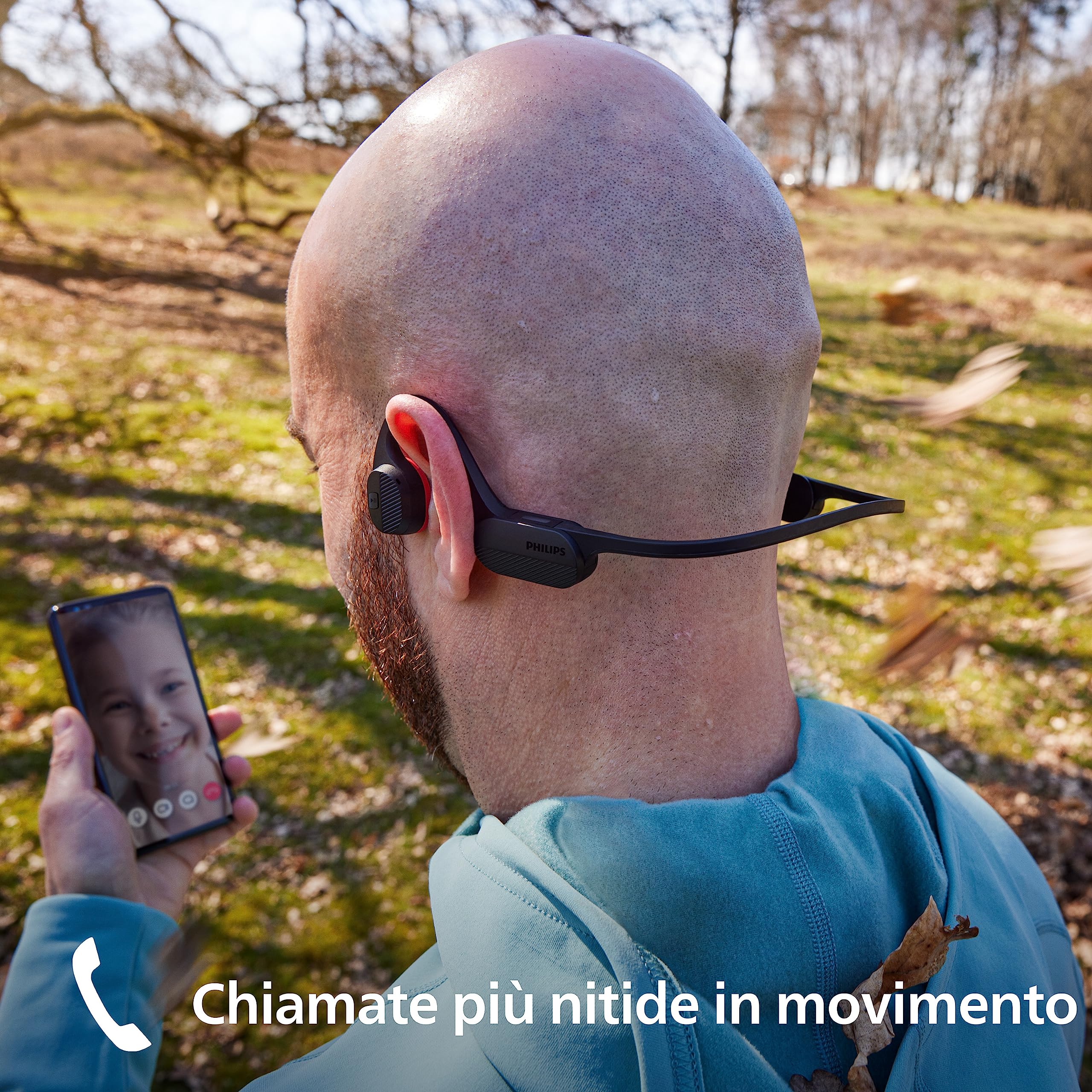 PHILIPS TAA5608BK/00 Cuffie Sportive Open-Ear Wireless, Conduzione Ossea, Bluetooth LE Audio e LC3, Resistenza all'Acqua IPX5, 6 Ore di Riproduzione, Luci di Sicurezza LED, Microfono, Nero
