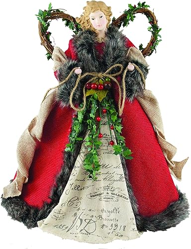 Santa's Workshop 3096 Homespun - Decoración para árbol de ángel, 16 pulgadas, color rojo