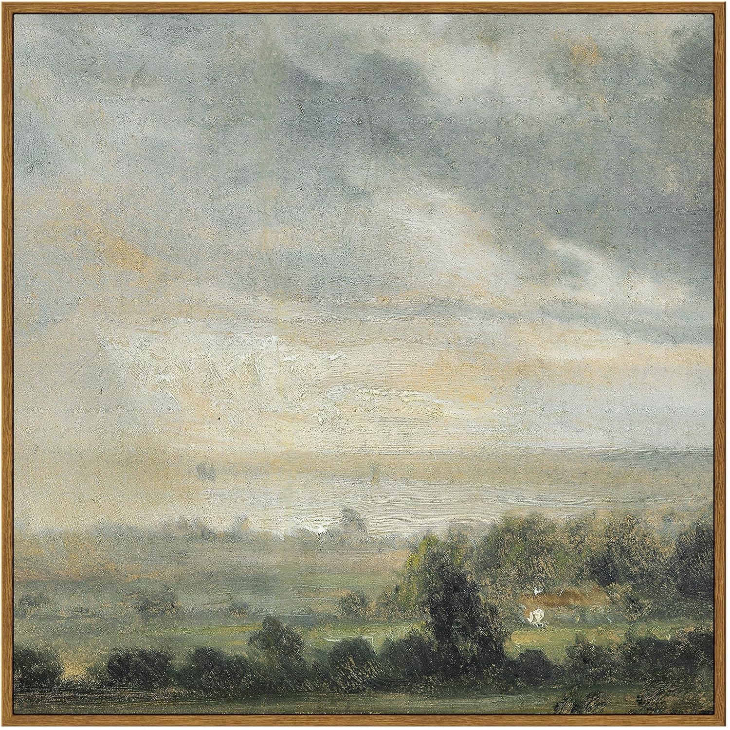 InSimSea Square Framed Canvas Wall Art, Landscape Scenery Sky Cloud Grassland Canvas Oil Paintings Home Decor, Wall Art Prints Room Decor for Living Room, Bedroom, Bedroom, Office 20"x20" High Cloudy Sky 20"L x 20"W