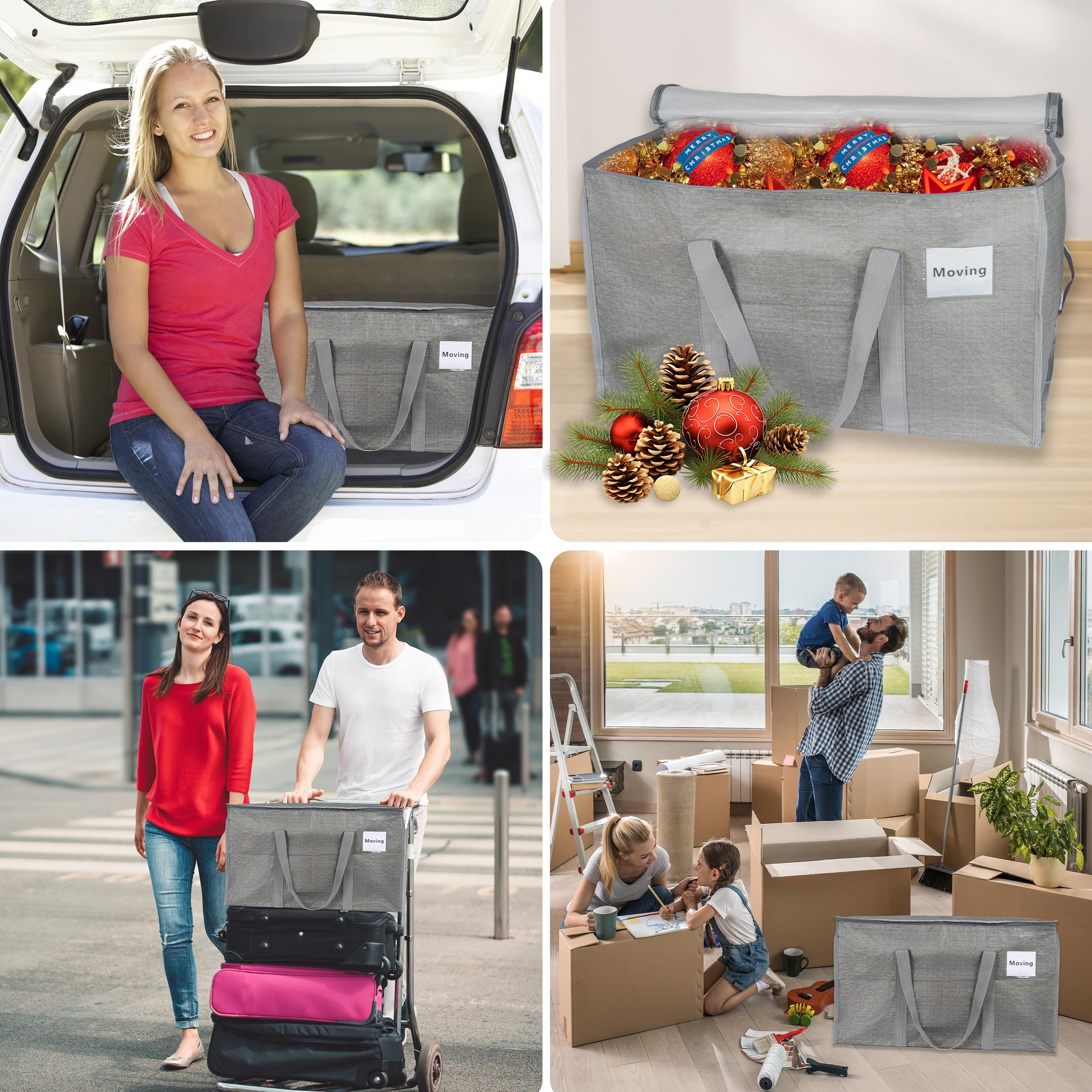 4 unidades de bolsas de almacenamiento grandes de 90 litros con tapa, cajas de mudanza plegables grandes con cremalleras, asas, bolsas de mudanza para guardar ropa, para mudanzas