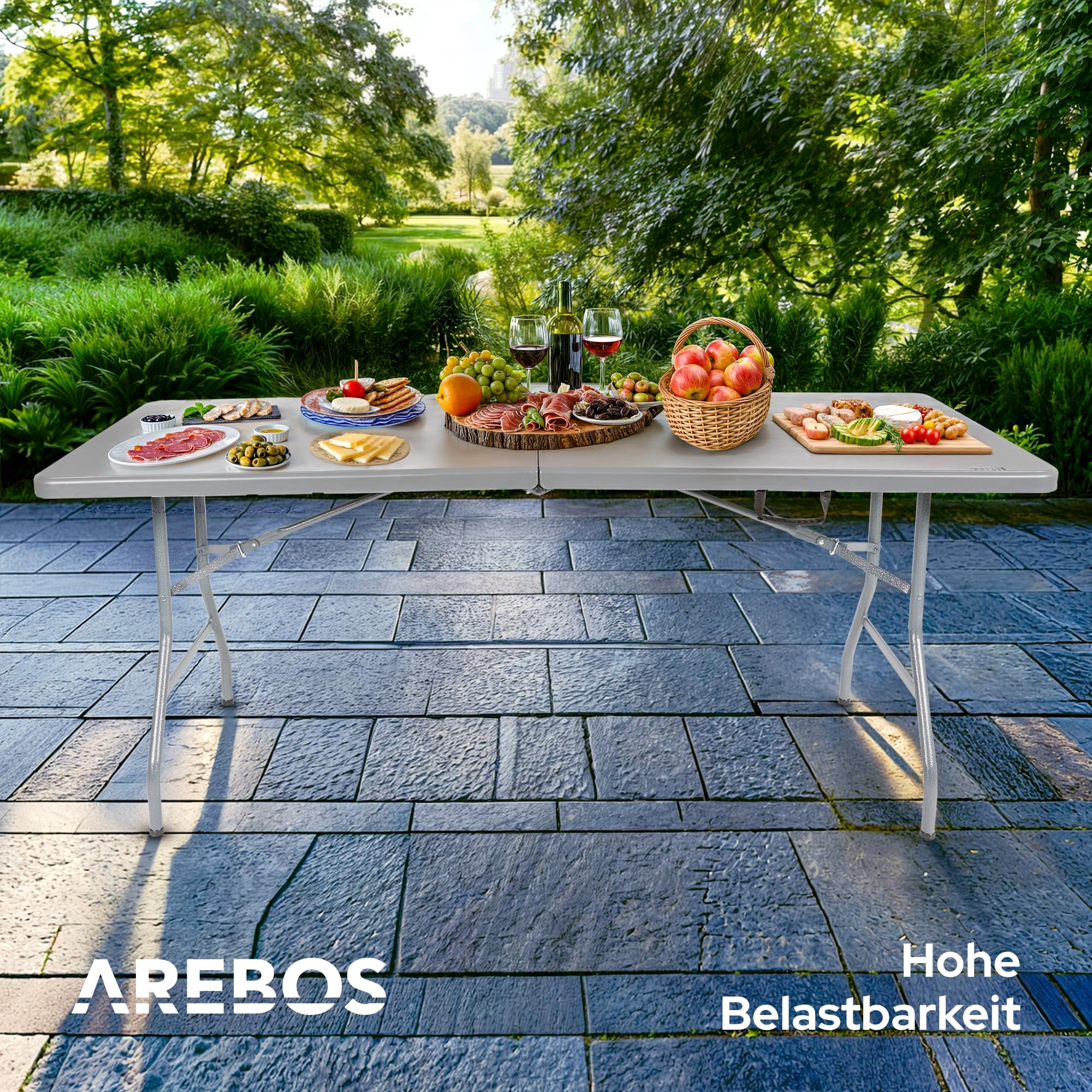 Arebos Klapptisch Anthrazit Gartentisch Klappbar | 182x74 cm Wetterfest Outdoor | Buffettisch 8 Personen Campingtisch | Partytisch mit Tragegriff | Garten Terrasse