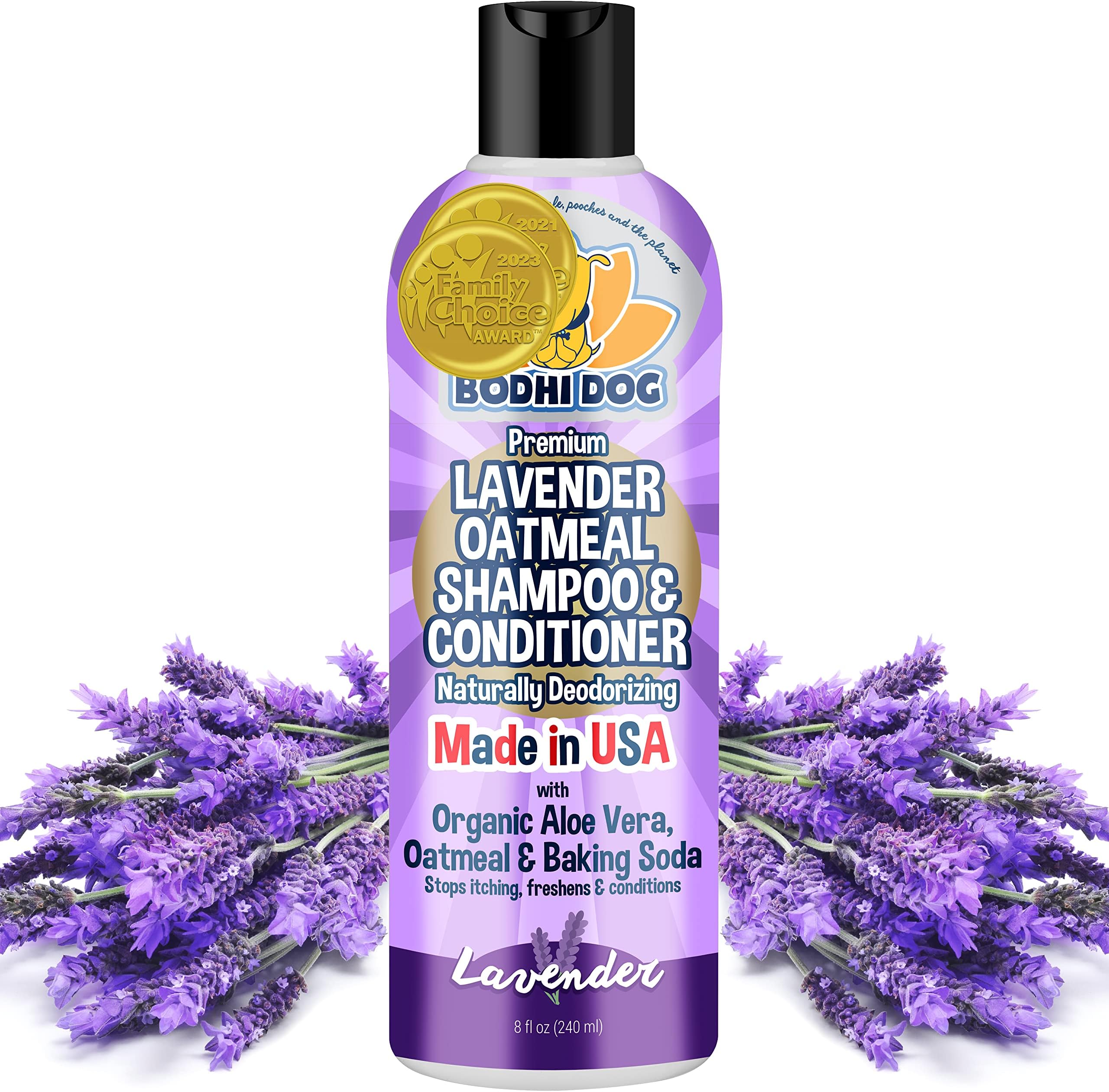 Premium Lavender Oatmeal Shampoo & Conditioner - Organic Formula for Dogs, Cats & Pets - Hypoallergenic, Soothes Dry, Itchy Skin & Supports Skin Health - Made in USA (8 Fl Oz)