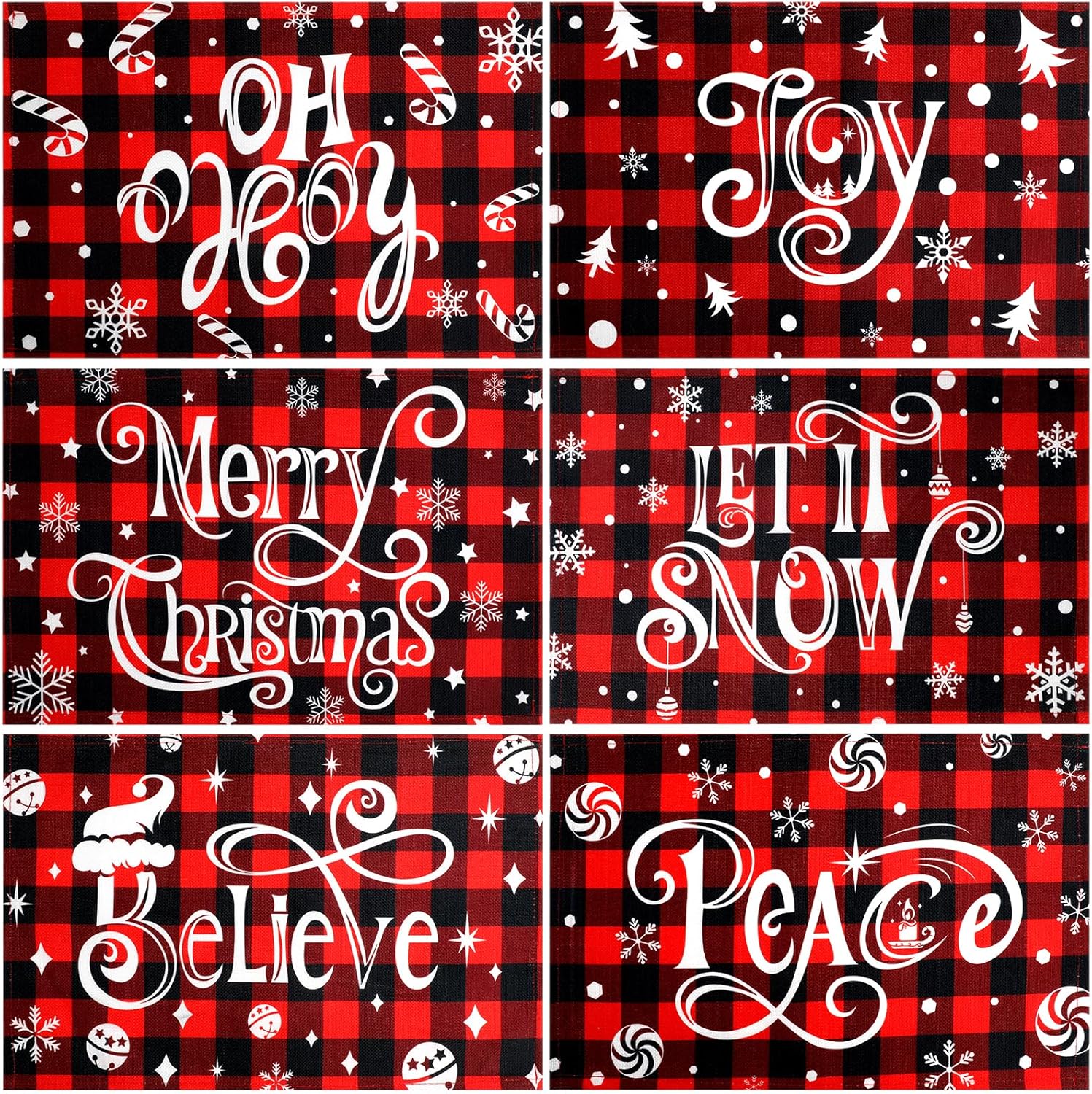 CCINEE 6pcs Buffalo Plaid Placemats Christmas Red and Black Buffalo