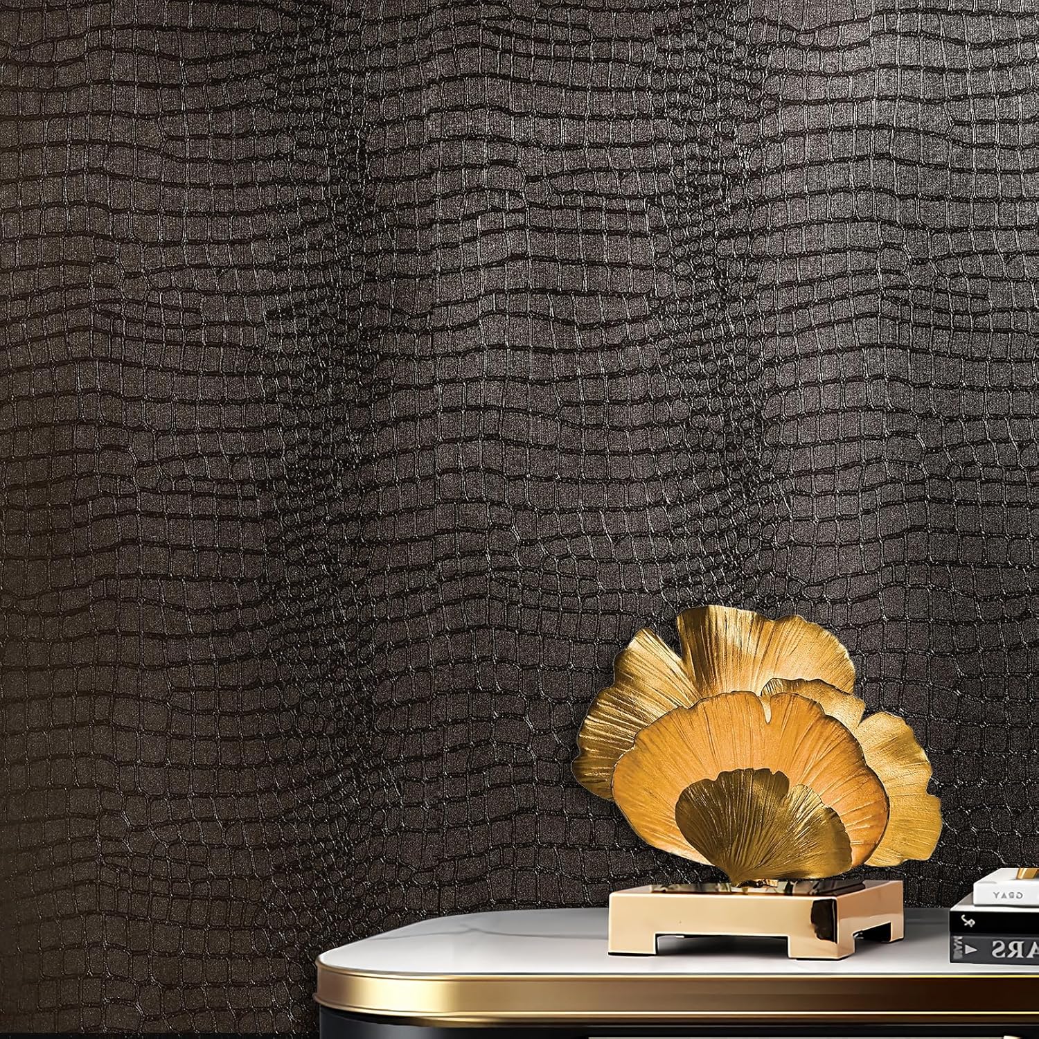 Kimhan Black Peel and Stick Wallpaper, Removable Crocodile Wallpaper