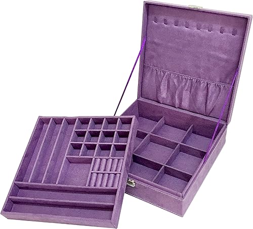 Miniatura 3 de Sodynee Joyero de dos capas con tela con pelusas organizador caja exhibidora para almacenamiento con cerradura