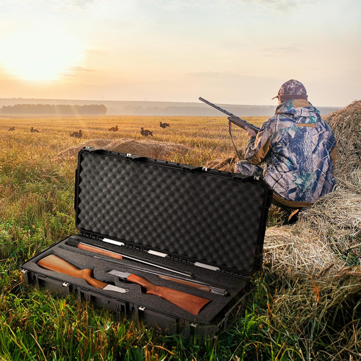 SKB Cases iSeries 3I-3614-CBD Hard Exterior Waterproof Double Custom Breakdown Shotgun Utility Case with Wheels and Trigger Release Latches, Black