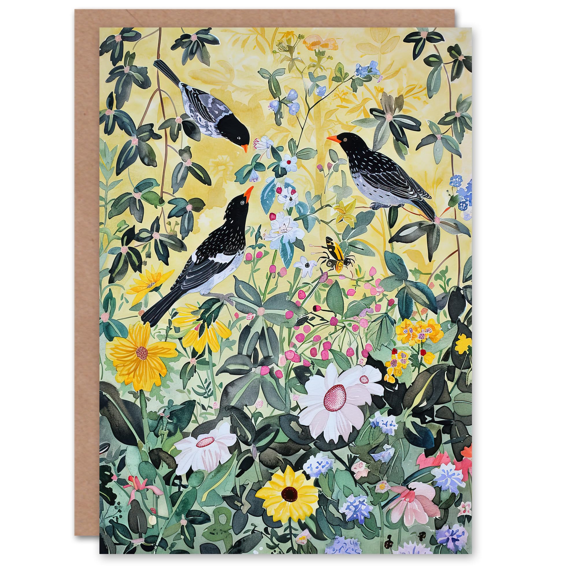 Artery8 Greeting Card Birds in Blooming Spring Wildflower Field For Her Woman Birthday Card